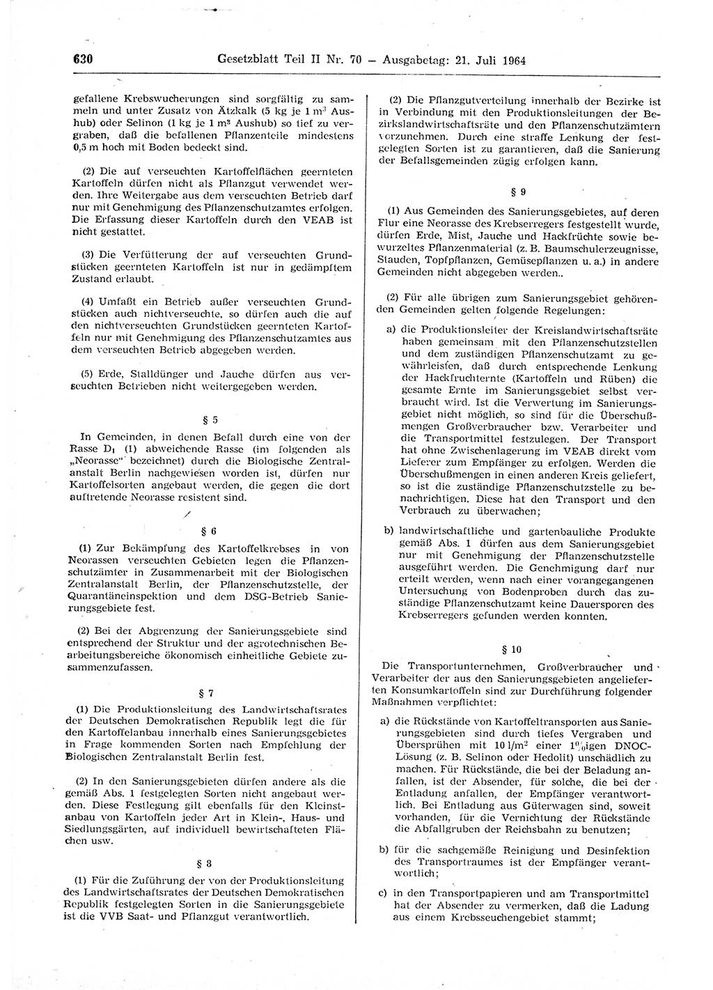 Gesetzblatt (GBl.) der Deutschen Demokratischen Republik (DDR) Teil ⅠⅠ 1964, Seite 630 (GBl. DDR ⅠⅠ 1964, S. 630)