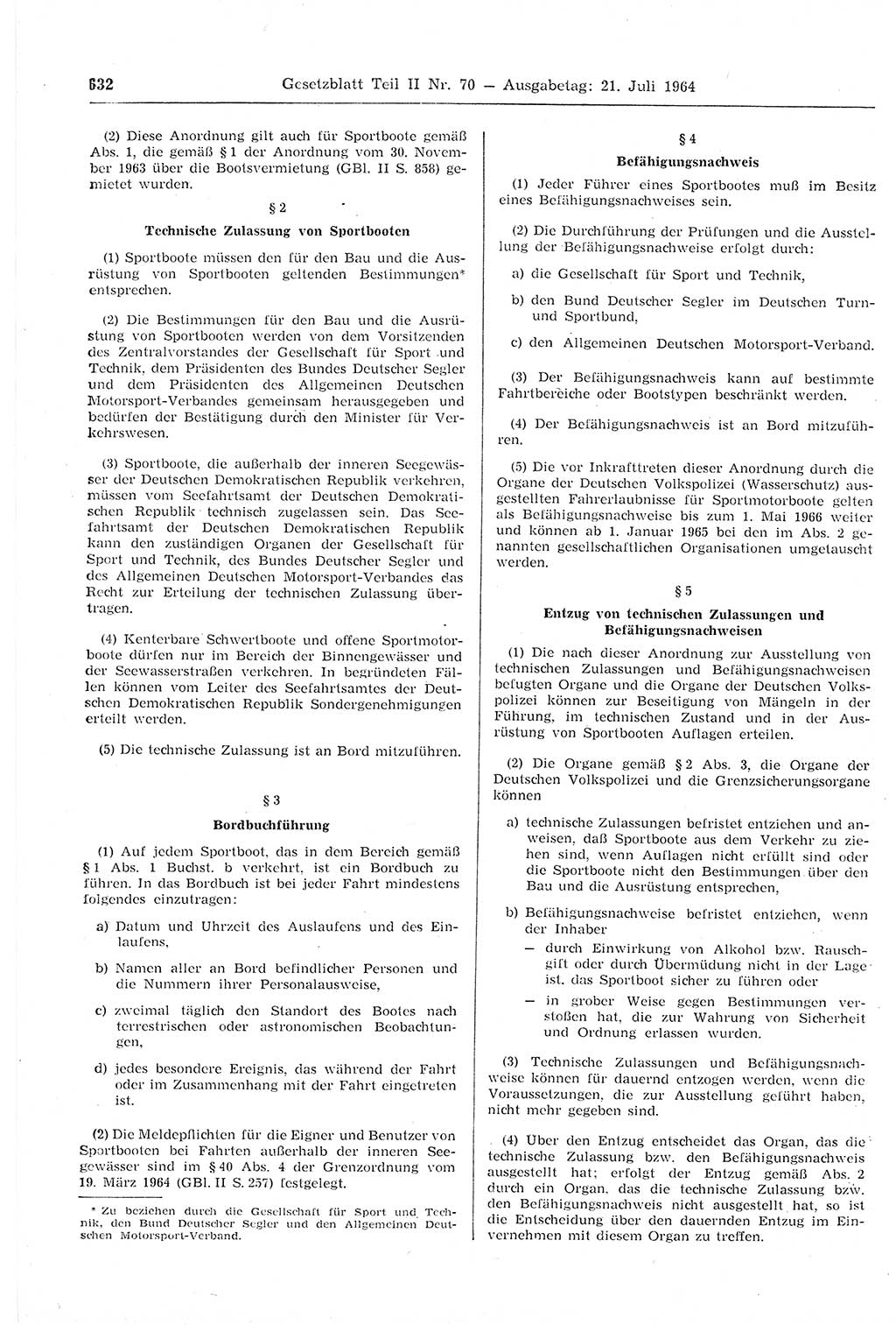 Gesetzblatt (GBl.) der Deutschen Demokratischen Republik (DDR) Teil ⅠⅠ 1964, Seite 632 (GBl. DDR ⅠⅠ 1964, S. 632)