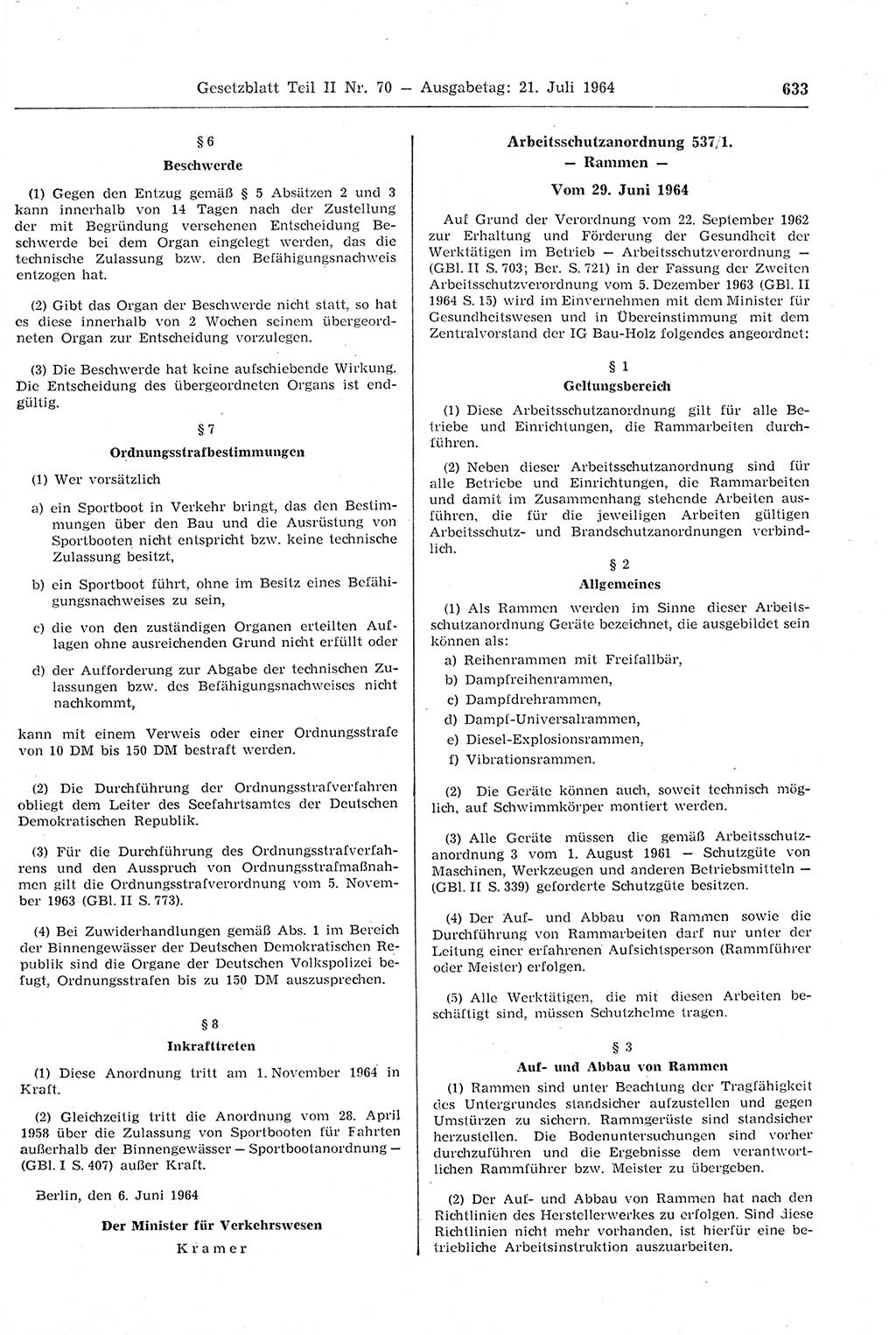 Gesetzblatt (GBl.) der Deutschen Demokratischen Republik (DDR) Teil ⅠⅠ 1964, Seite 633 (GBl. DDR ⅠⅠ 1964, S. 633)