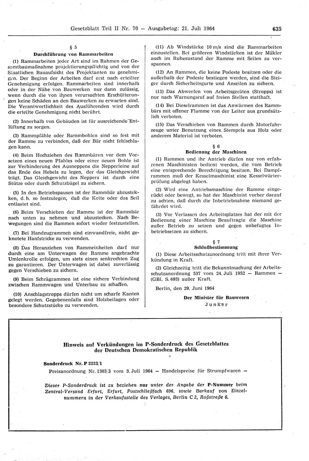 Gesetzblatt (GBl.) der Deutschen Demokratischen Republik (DDR) Teil ⅠⅠ 1964, Seite 635 (GBl. DDR ⅠⅠ 1964, S. 635)