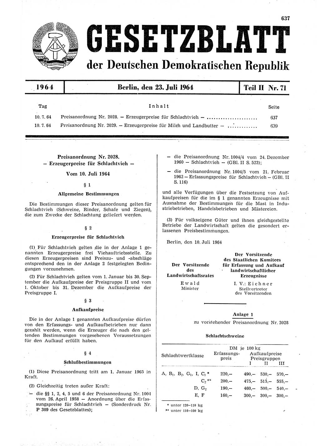 Gesetzblatt (GBl.) der Deutschen Demokratischen Republik (DDR) Teil ⅠⅠ 1964, Seite 637 (GBl. DDR ⅠⅠ 1964, S. 637)