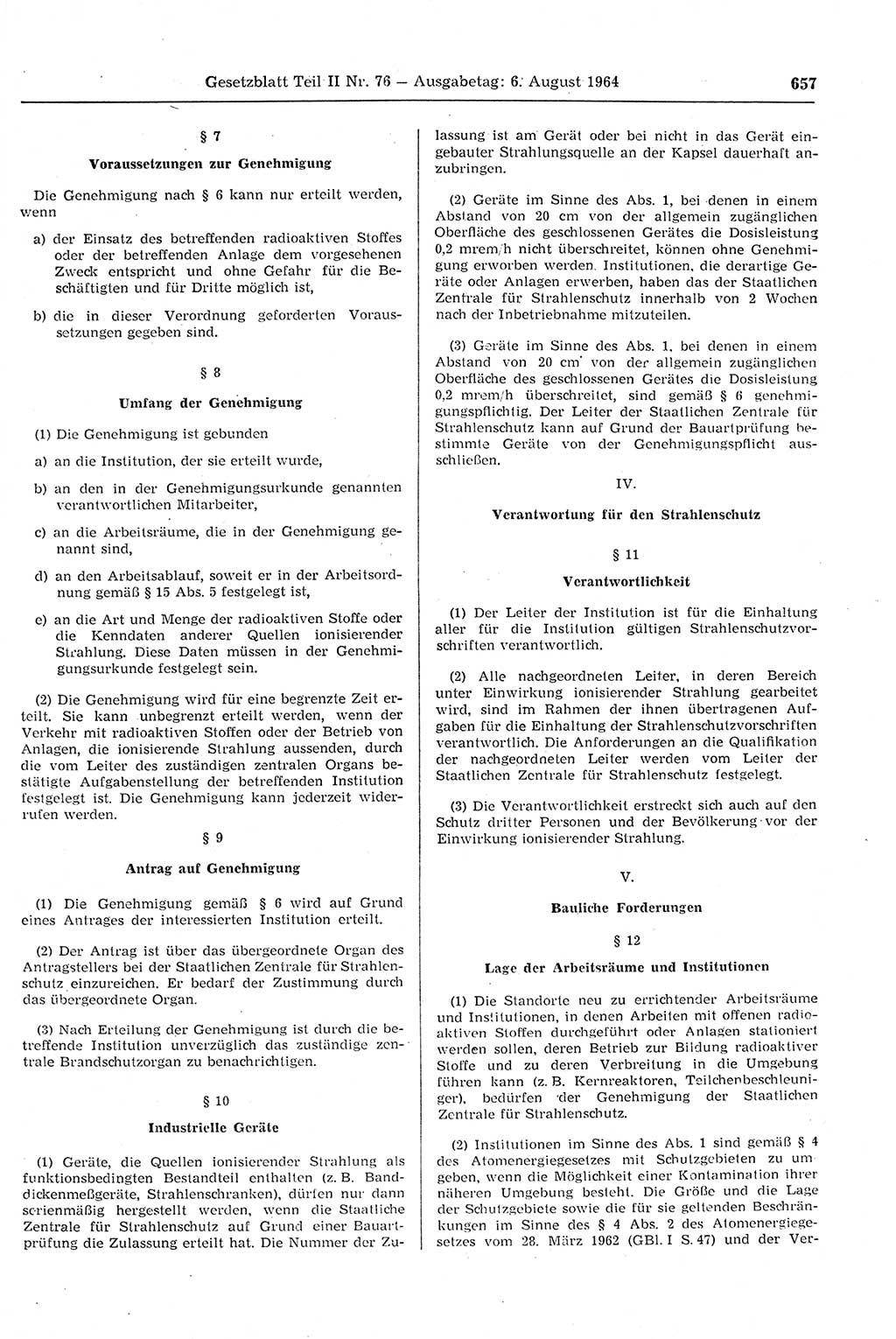Gesetzblatt (GBl.) der Deutschen Demokratischen Republik (DDR) Teil ⅠⅠ 1964, Seite 657 (GBl. DDR ⅠⅠ 1964, S. 657)