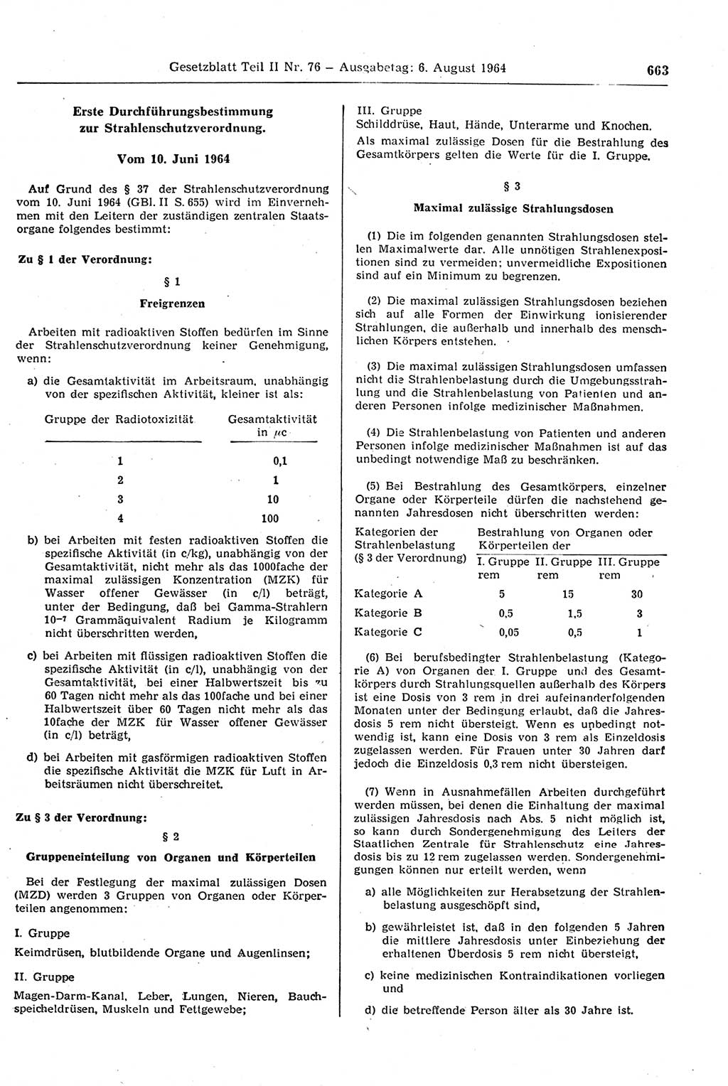 Gesetzblatt (GBl.) der Deutschen Demokratischen Republik (DDR) Teil ⅠⅠ 1964, Seite 663 (GBl. DDR ⅠⅠ 1964, S. 663)