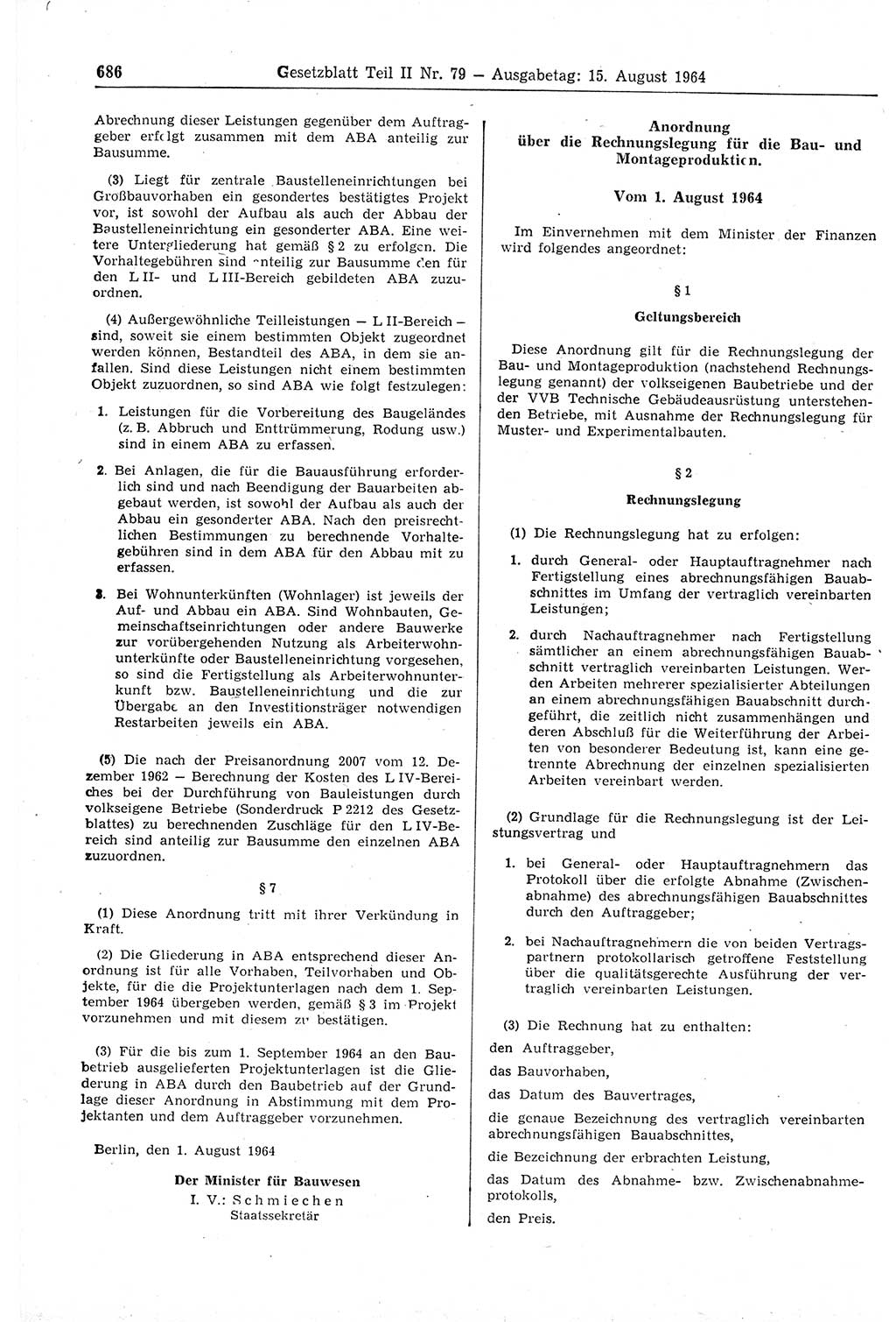 Gesetzblatt (GBl.) der Deutschen Demokratischen Republik (DDR) Teil ⅠⅠ 1964, Seite 686 (GBl. DDR ⅠⅠ 1964, S. 686)