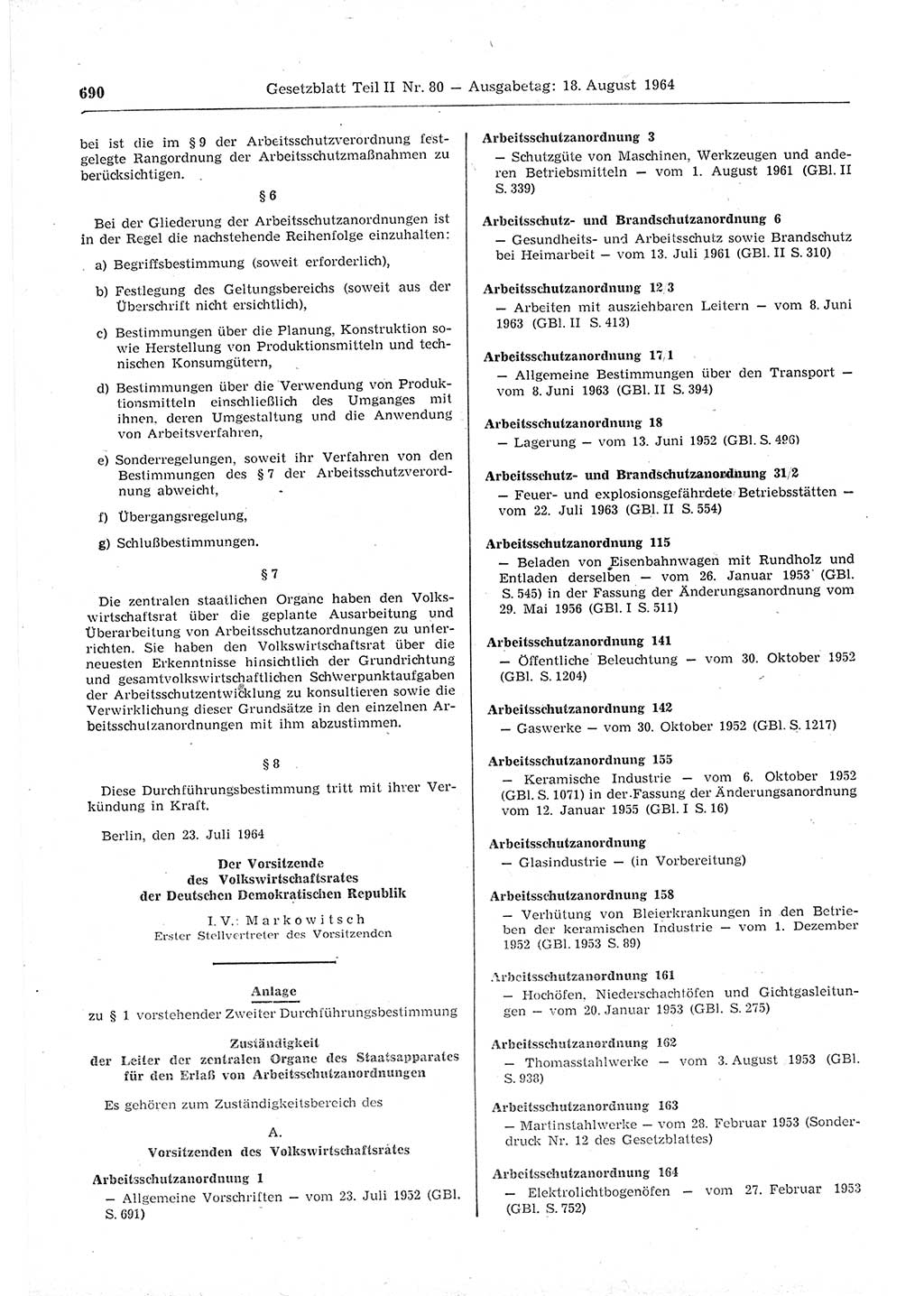 Gesetzblatt (GBl.) der Deutschen Demokratischen Republik (DDR) Teil ⅠⅠ 1964, Seite 690 (GBl. DDR ⅠⅠ 1964, S. 690)