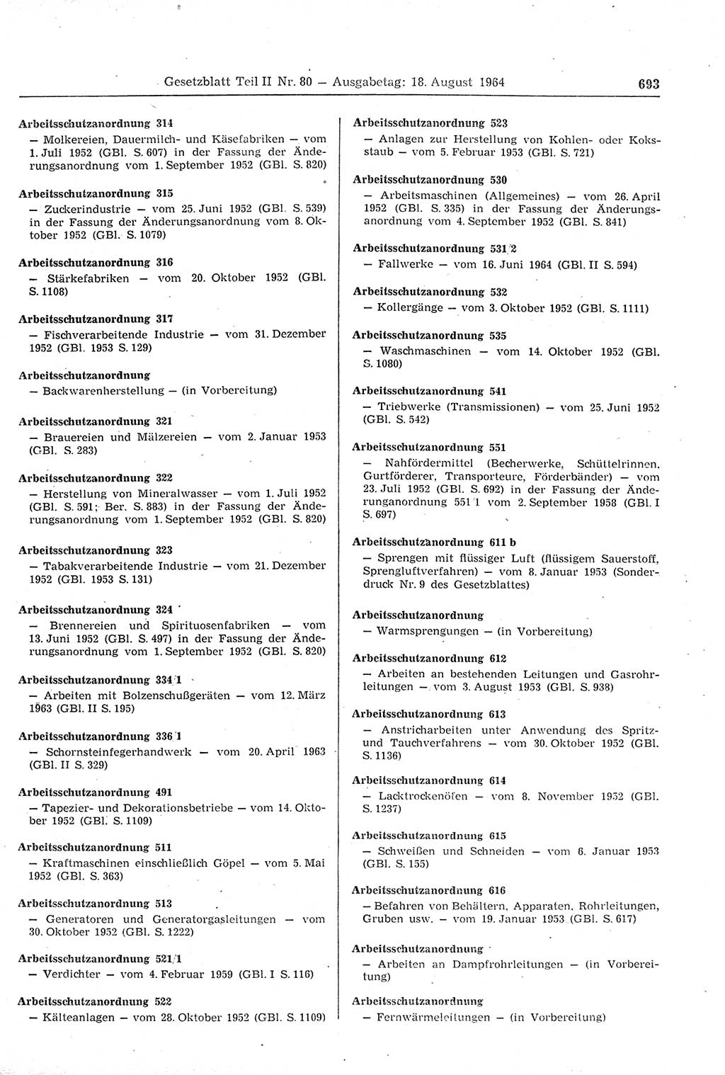 Gesetzblatt (GBl.) der Deutschen Demokratischen Republik (DDR) Teil ⅠⅠ 1964, Seite 693 (GBl. DDR ⅠⅠ 1964, S. 693)