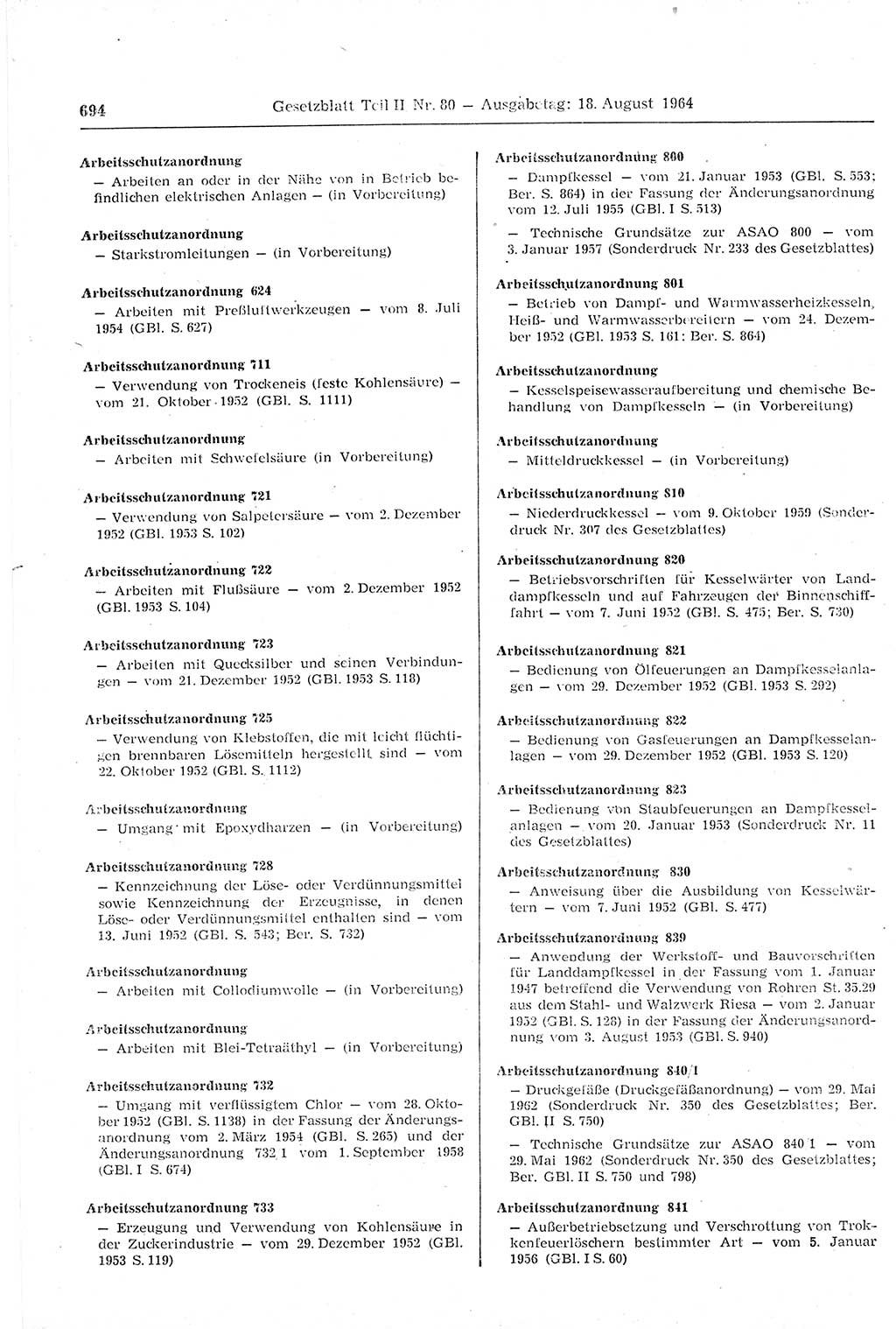 Gesetzblatt (GBl.) der Deutschen Demokratischen Republik (DDR) Teil ⅠⅠ 1964, Seite 694 (GBl. DDR ⅠⅠ 1964, S. 694)