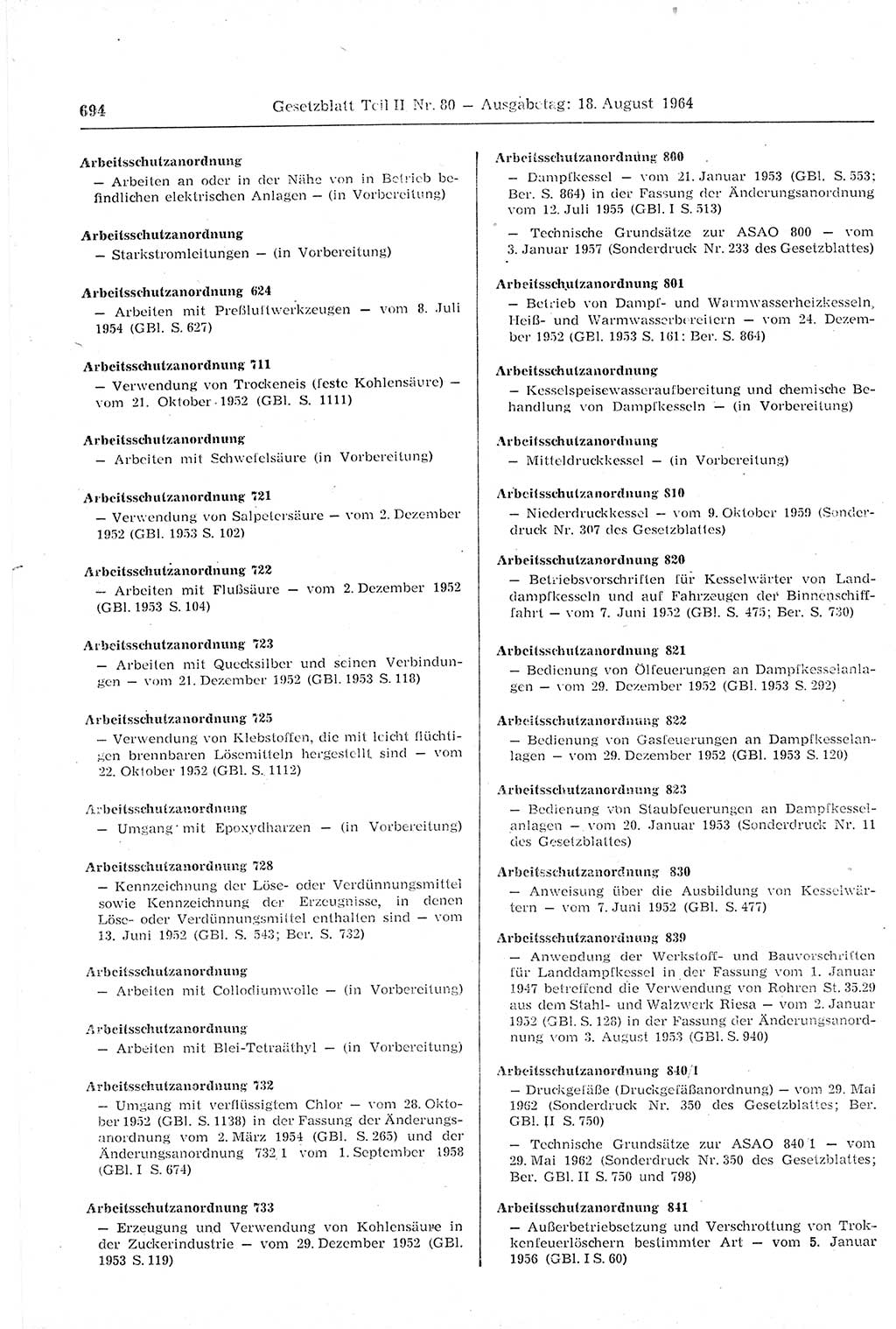 Gesetzblatt (GBl.) der Deutschen Demokratischen Republik (DDR) Teil ⅠⅠ 1964, Seite 694 (GBl. DDR ⅠⅠ 1964, S. 694)