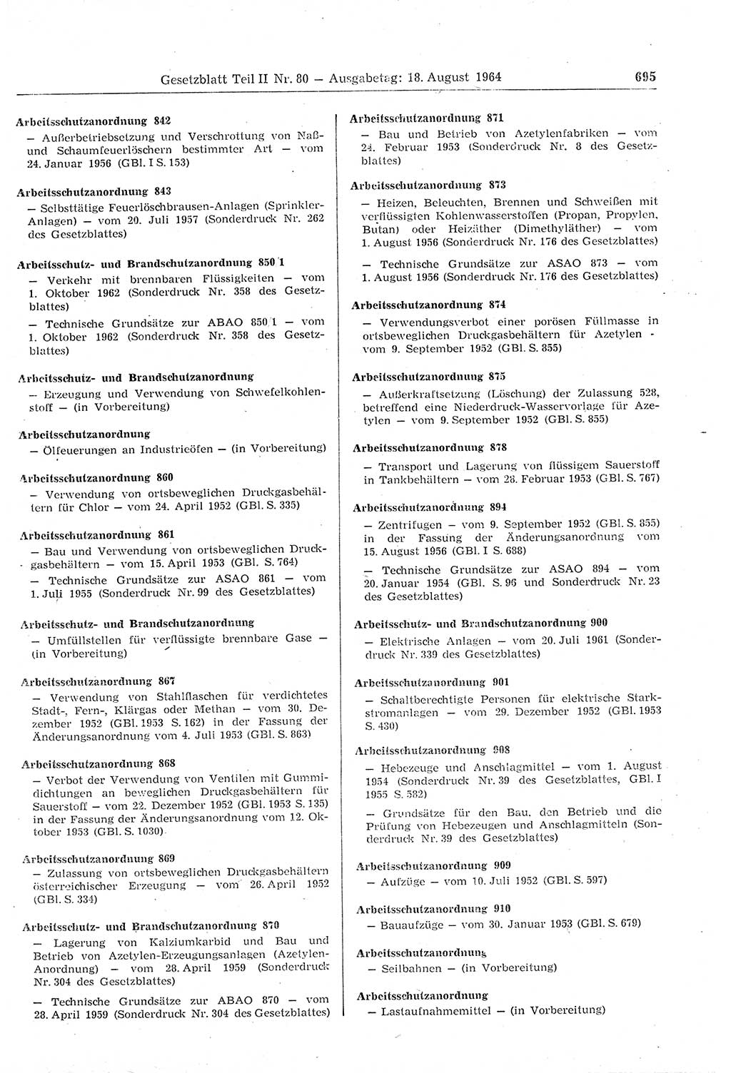Gesetzblatt (GBl.) der Deutschen Demokratischen Republik (DDR) Teil ⅠⅠ 1964, Seite 695 (GBl. DDR ⅠⅠ 1964, S. 695)