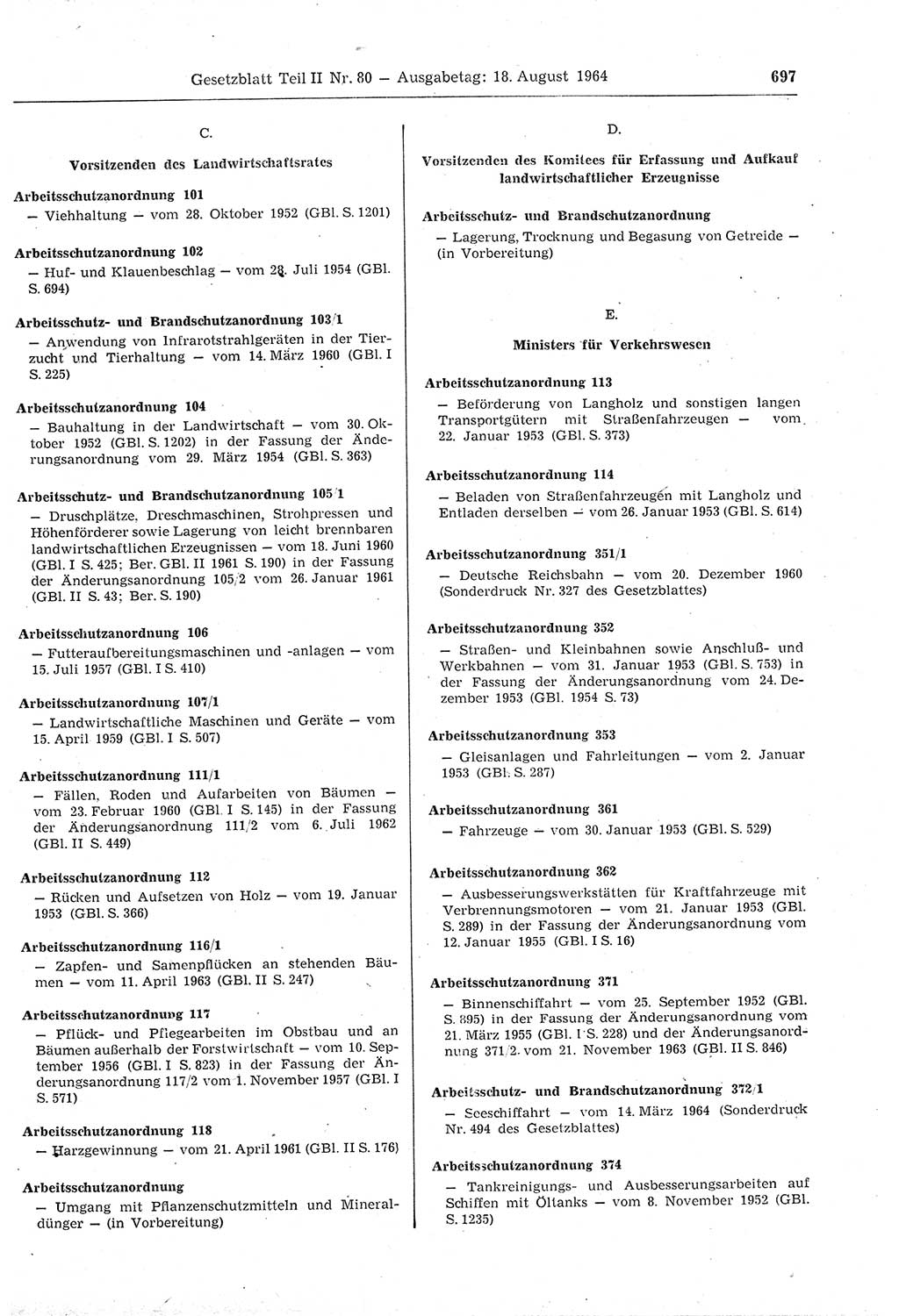 Gesetzblatt (GBl.) der Deutschen Demokratischen Republik (DDR) Teil ⅠⅠ 1964, Seite 697 (GBl. DDR ⅠⅠ 1964, S. 697)