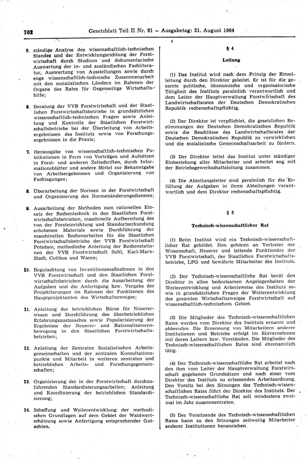 Gesetzblatt (GBl.) der Deutschen Demokratischen Republik (DDR) Teil ⅠⅠ 1964, Seite 702 (GBl. DDR ⅠⅠ 1964, S. 702)
