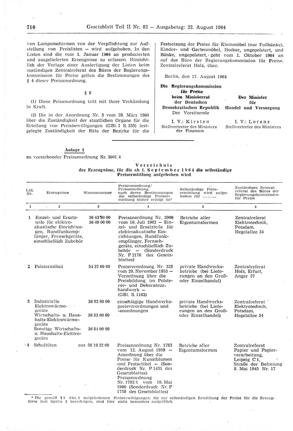Gesetzblatt (GBl.) der Deutschen Demokratischen Republik (DDR) Teil ⅠⅠ 1964, Seite 710 (GBl. DDR ⅠⅠ 1964, S. 710)