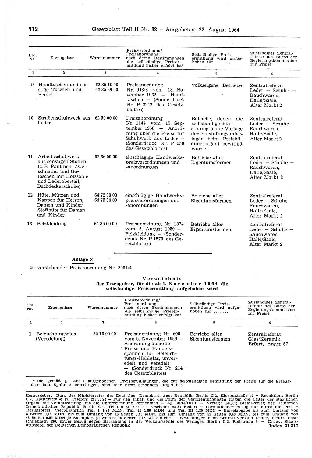 Gesetzblatt (GBl.) der Deutschen Demokratischen Republik (DDR) Teil ⅠⅠ 1964, Seite 712 (GBl. DDR ⅠⅠ 1964, S. 712)