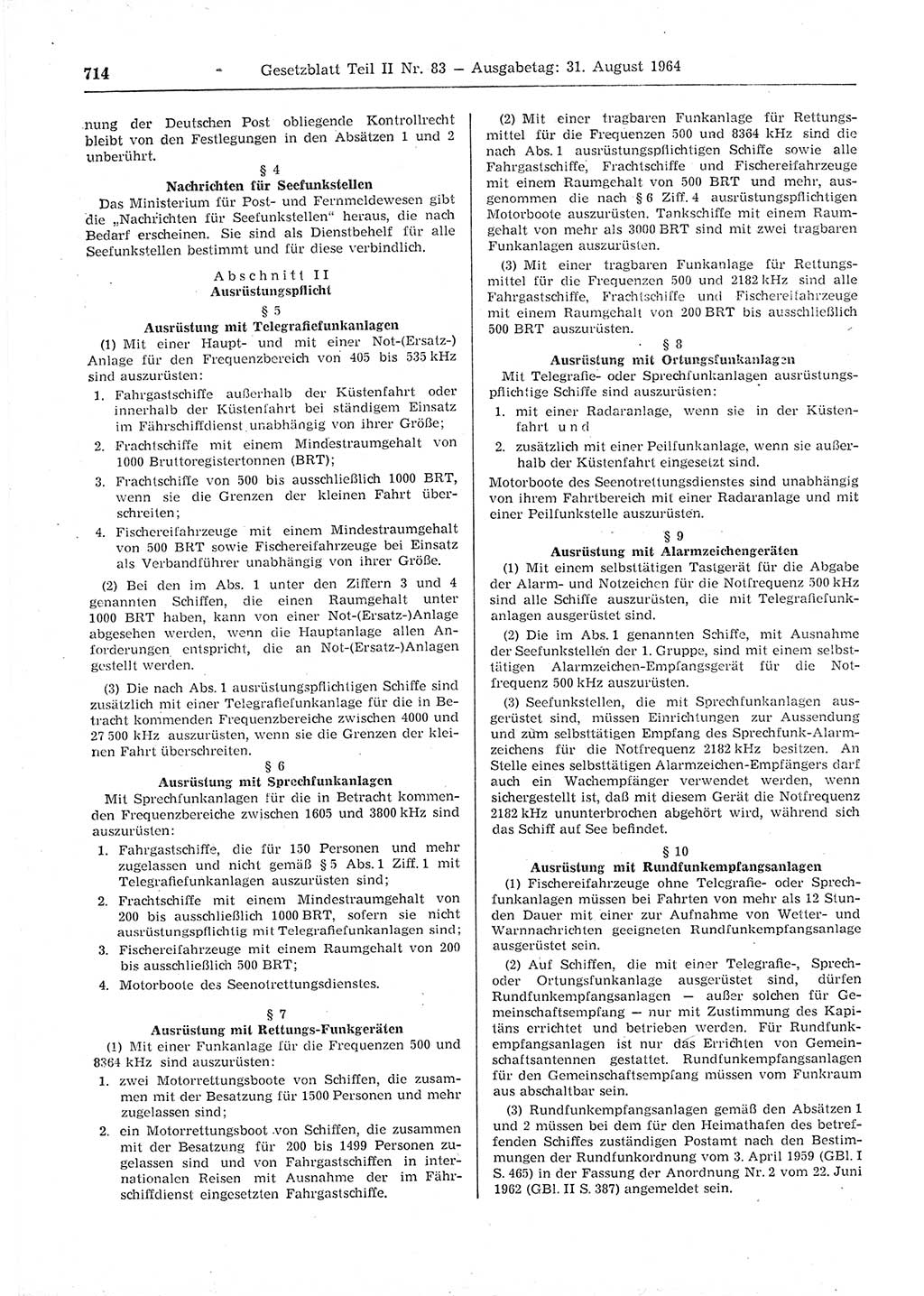 Gesetzblatt (GBl.) der Deutschen Demokratischen Republik (DDR) Teil ⅠⅠ 1964, Seite 714 (GBl. DDR ⅠⅠ 1964, S. 714)