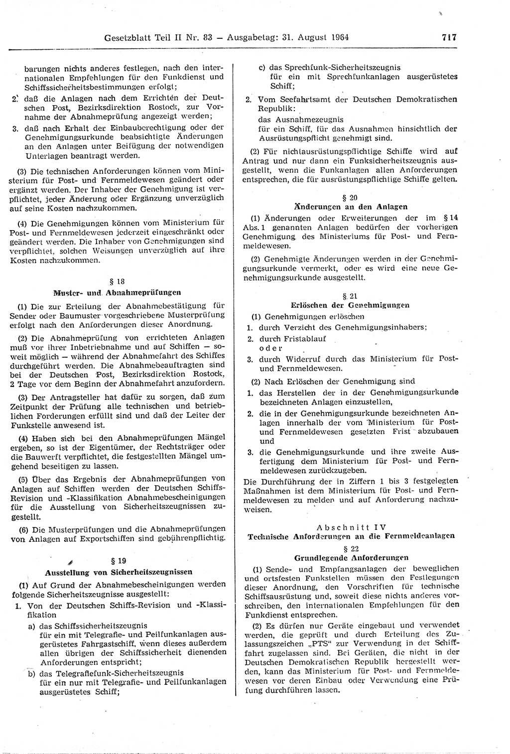 Gesetzblatt (GBl.) der Deutschen Demokratischen Republik (DDR) Teil ⅠⅠ 1964, Seite 717 (GBl. DDR ⅠⅠ 1964, S. 717)