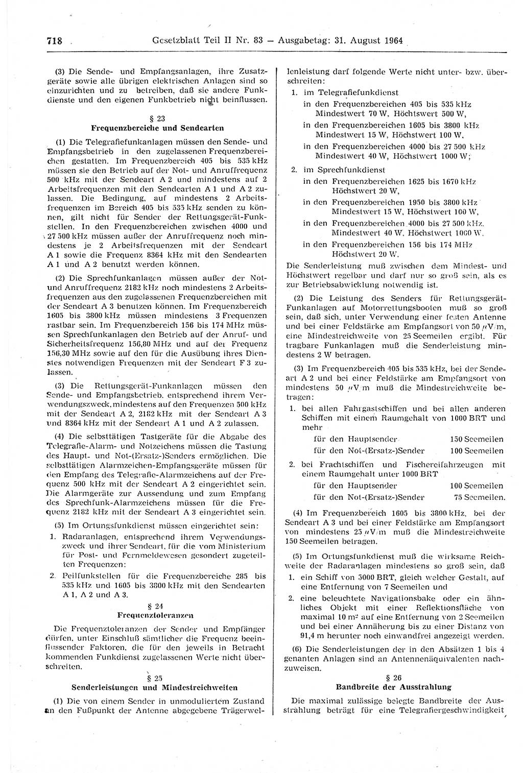 Gesetzblatt (GBl.) der Deutschen Demokratischen Republik (DDR) Teil ⅠⅠ 1964, Seite 718 (GBl. DDR ⅠⅠ 1964, S. 718)