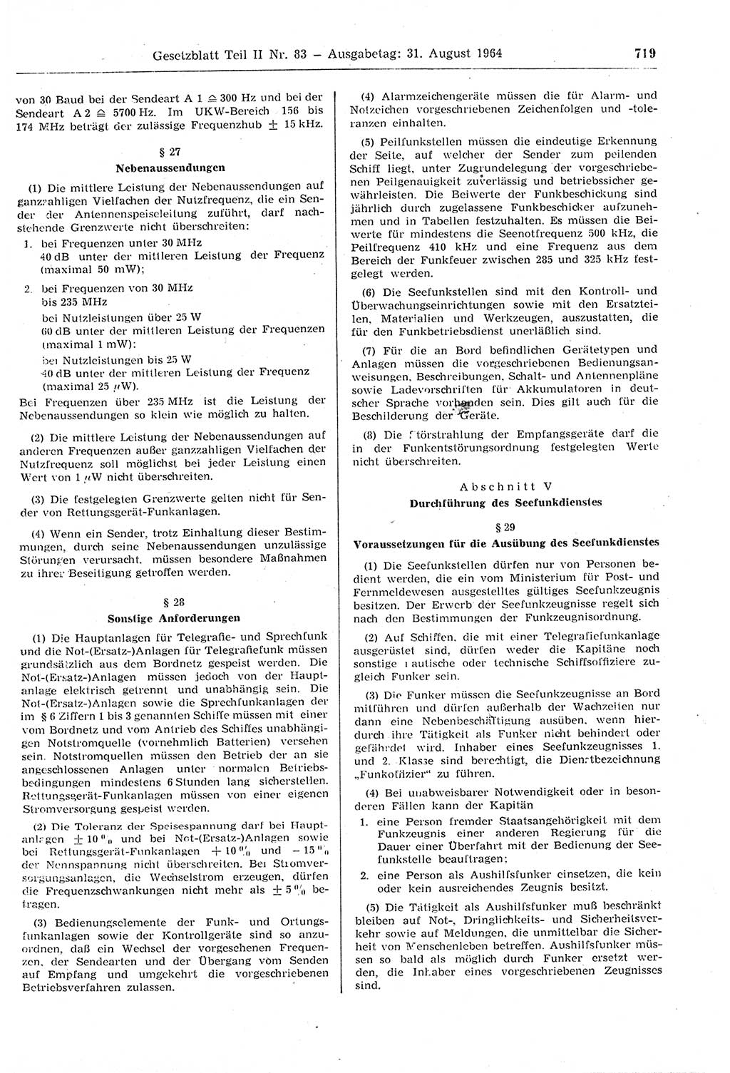 Gesetzblatt (GBl.) der Deutschen Demokratischen Republik (DDR) Teil ⅠⅠ 1964, Seite 719 (GBl. DDR ⅠⅠ 1964, S. 719)