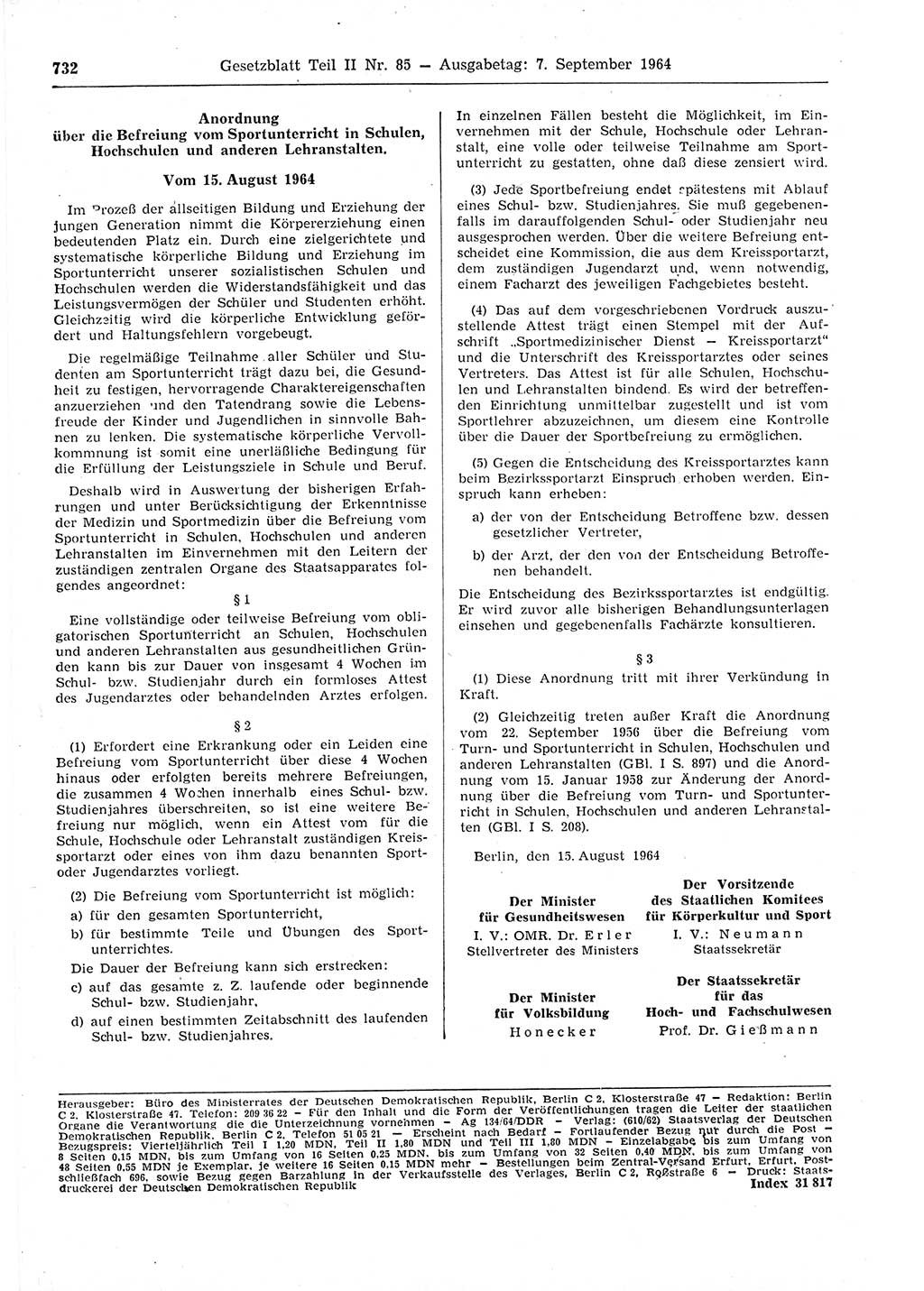 Gesetzblatt (GBl.) der Deutschen Demokratischen Republik (DDR) Teil ⅠⅠ 1964, Seite 732 (GBl. DDR ⅠⅠ 1964, S. 732)