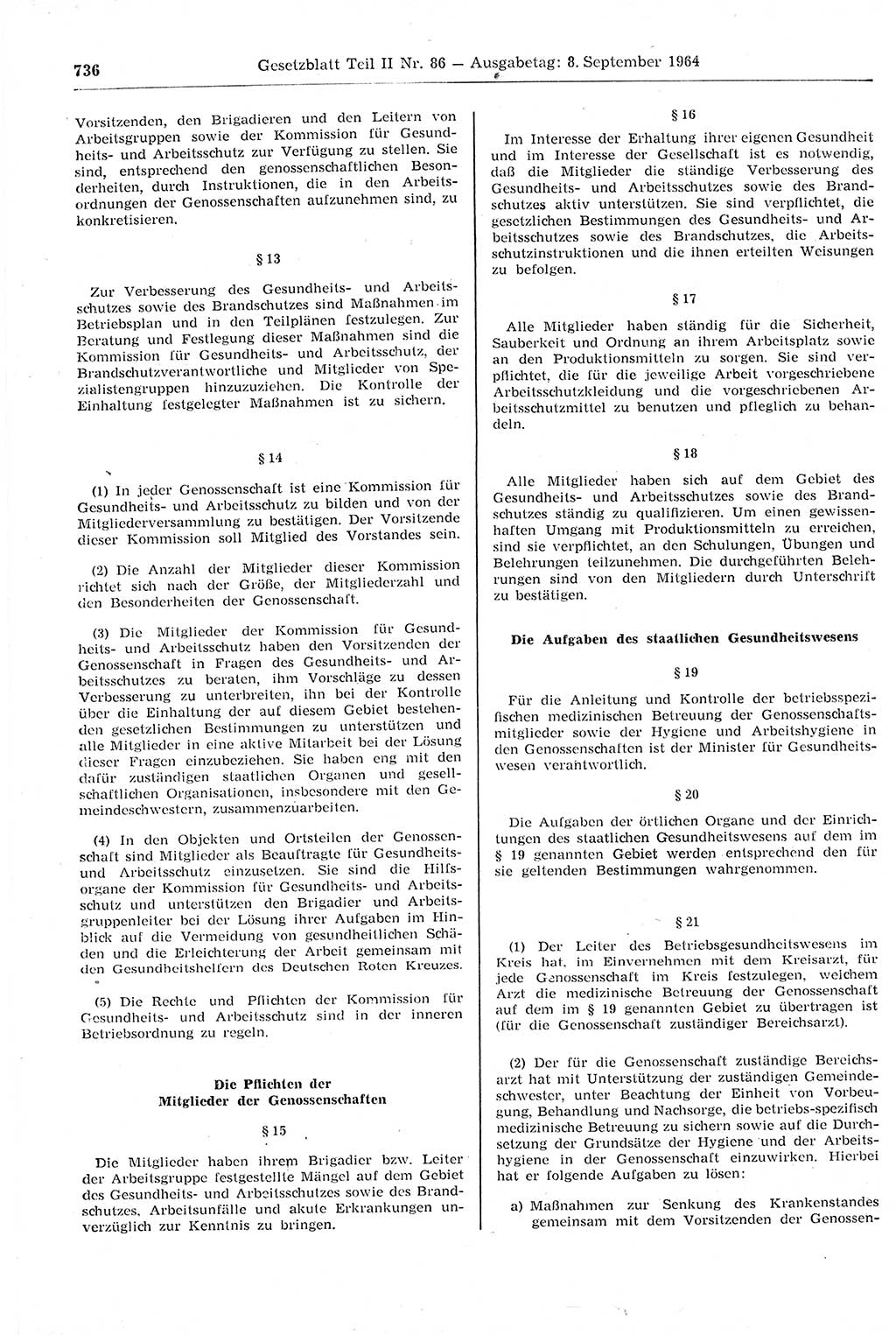 Gesetzblatt (GBl.) der Deutschen Demokratischen Republik (DDR) Teil ⅠⅠ 1964, Seite 736 (GBl. DDR ⅠⅠ 1964, S. 736)
