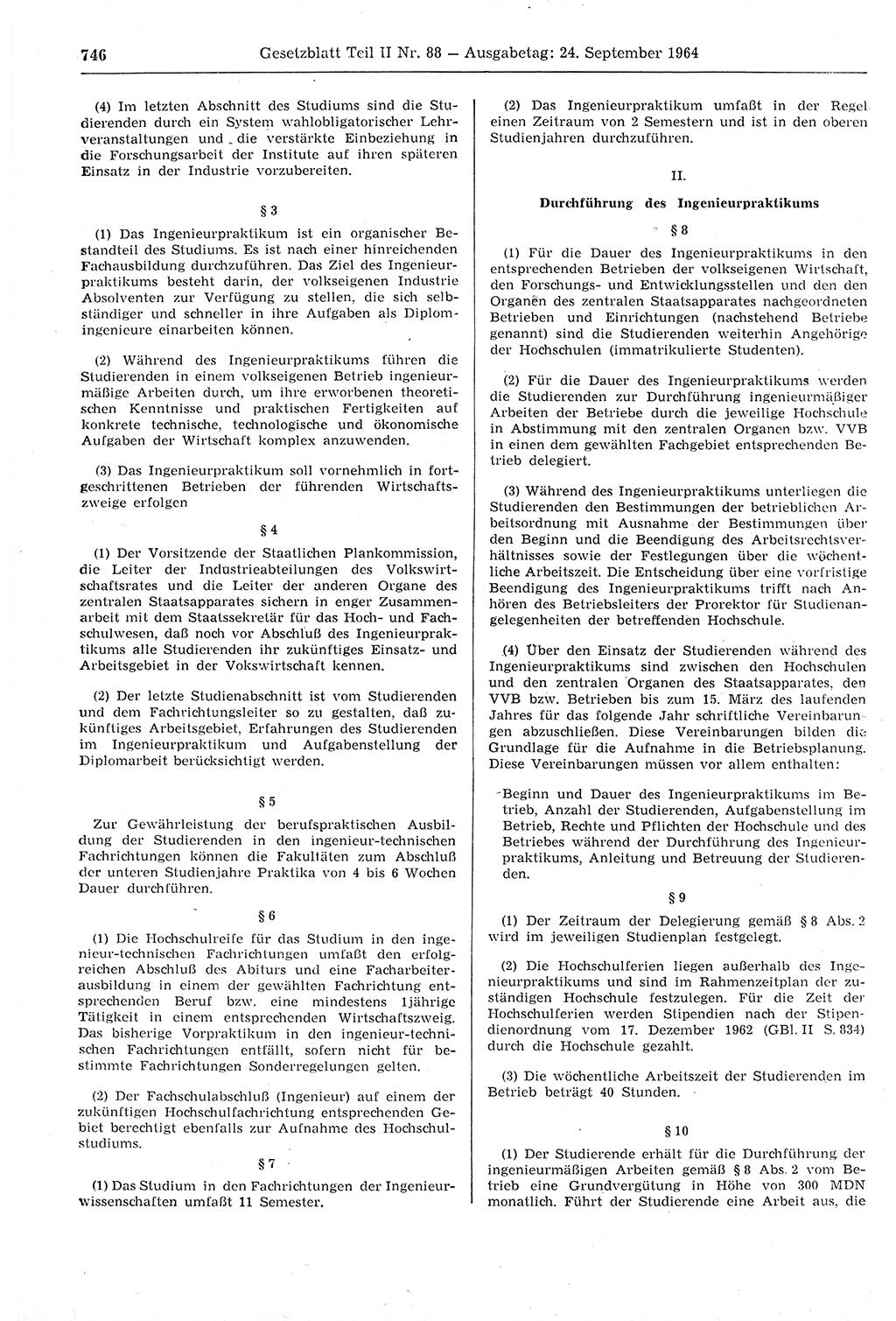 Gesetzblatt (GBl.) der Deutschen Demokratischen Republik (DDR) Teil ⅠⅠ 1964, Seite 746 (GBl. DDR ⅠⅠ 1964, S. 746)