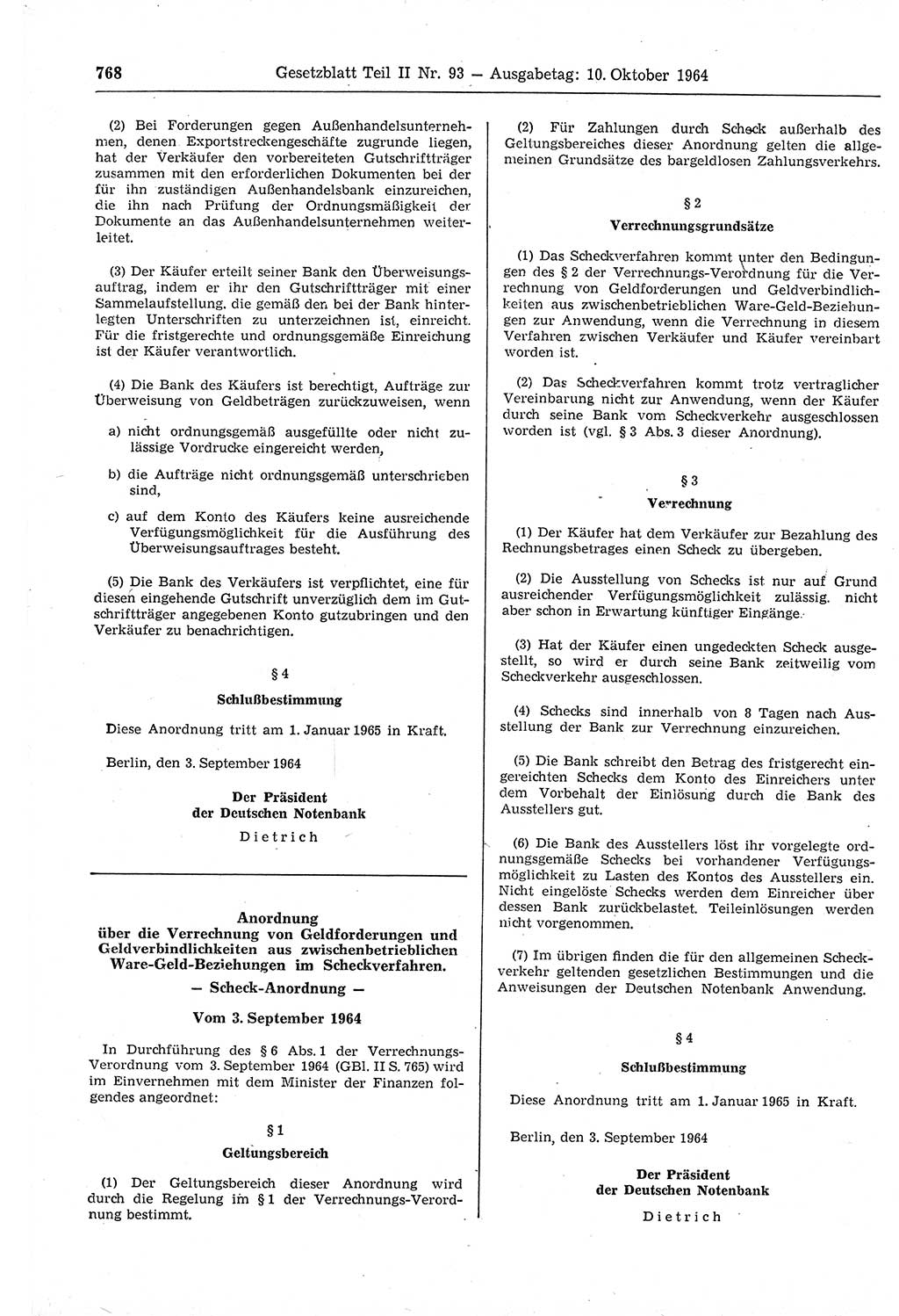 Gesetzblatt (GBl.) der Deutschen Demokratischen Republik (DDR) Teil ⅠⅠ 1964, Seite 768 (GBl. DDR ⅠⅠ 1964, S. 768)