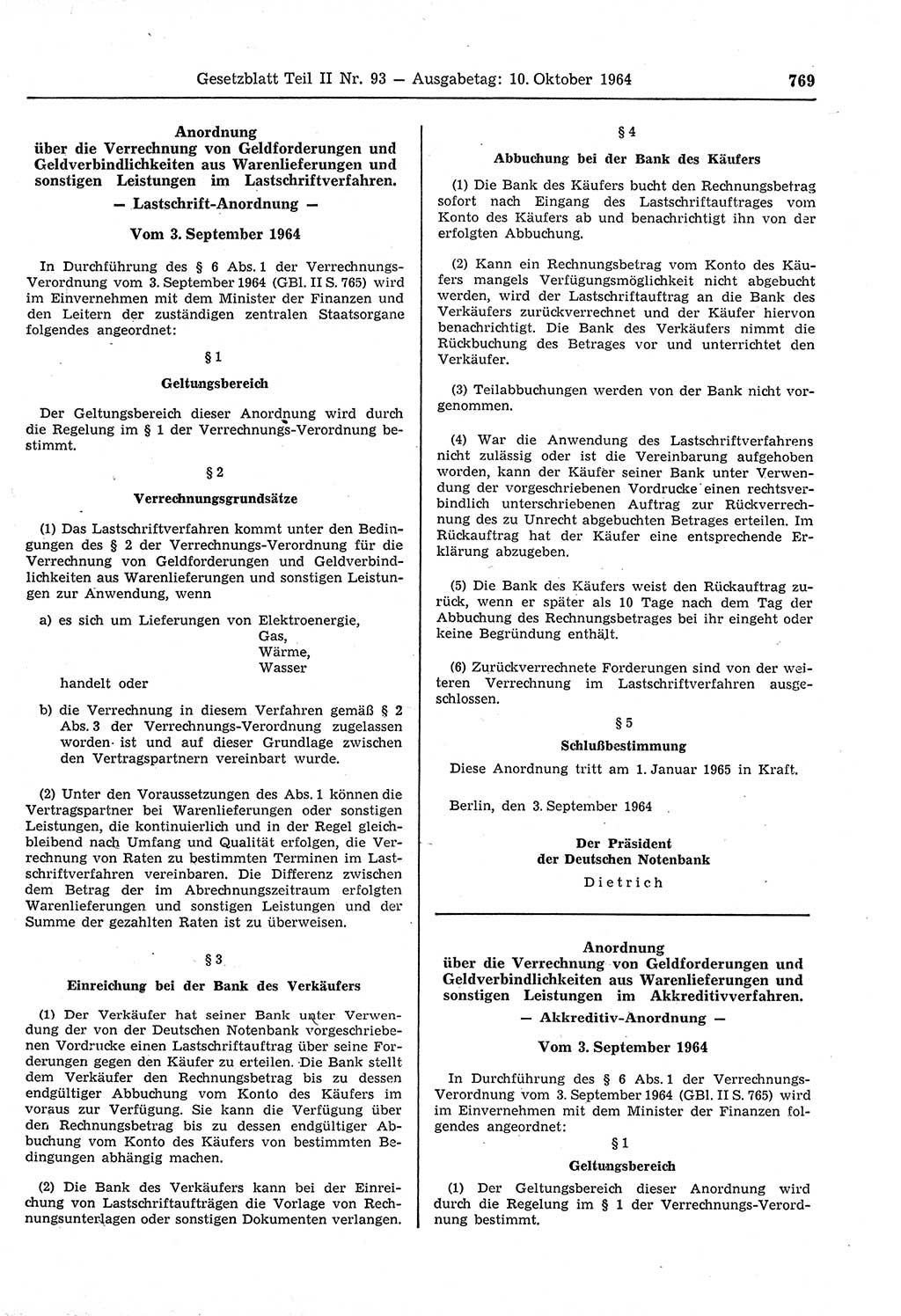 Gesetzblatt (GBl.) der Deutschen Demokratischen Republik (DDR) Teil ⅠⅠ 1964, Seite 769 (GBl. DDR ⅠⅠ 1964, S. 769)