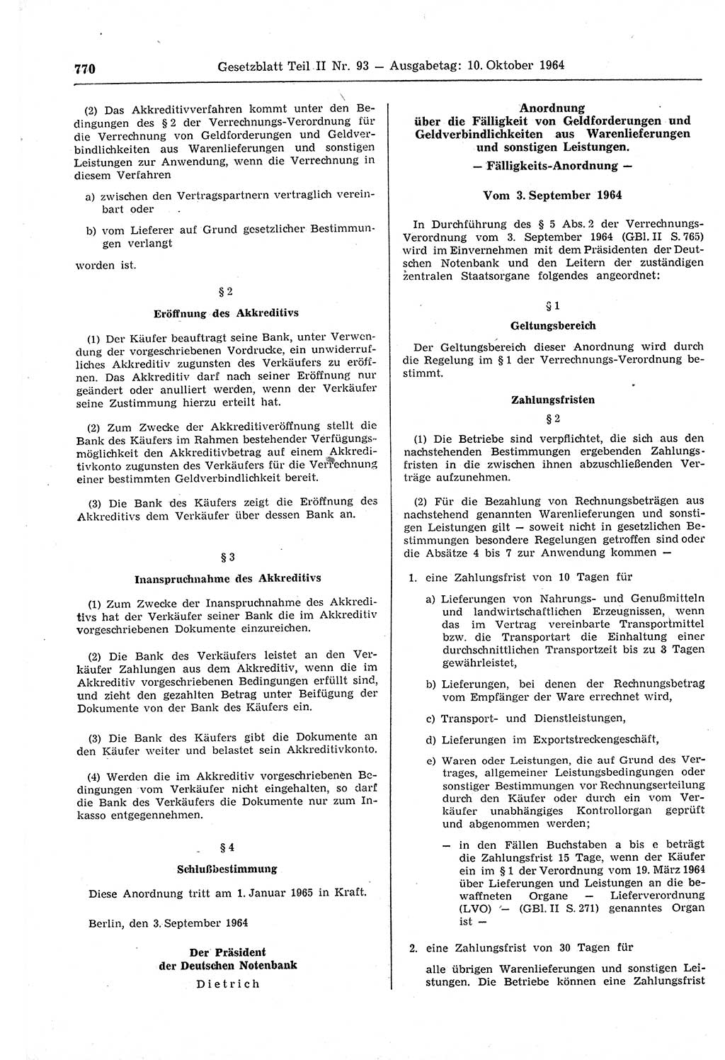 Gesetzblatt (GBl.) der Deutschen Demokratischen Republik (DDR) Teil ⅠⅠ 1964, Seite 770 (GBl. DDR ⅠⅠ 1964, S. 770)