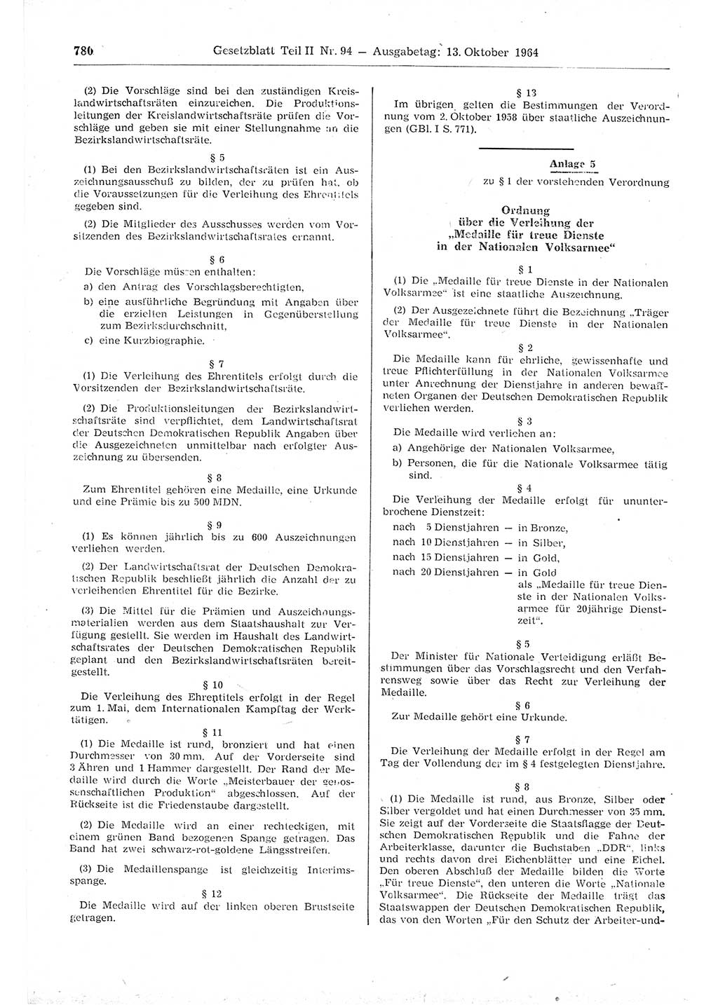 Gesetzblatt (GBl.) der Deutschen Demokratischen Republik (DDR) Teil ⅠⅠ 1964, Seite 780 (GBl. DDR ⅠⅠ 1964, S. 780)