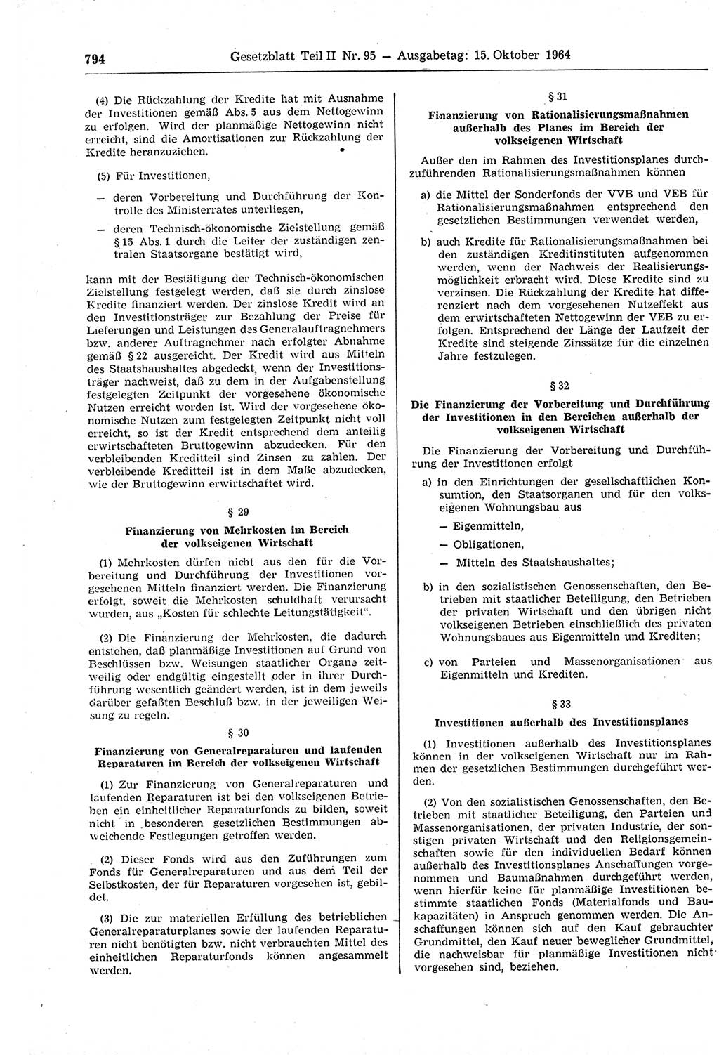 Gesetzblatt (GBl.) der Deutschen Demokratischen Republik (DDR) Teil ⅠⅠ 1964, Seite 794 (GBl. DDR ⅠⅠ 1964, S. 794)