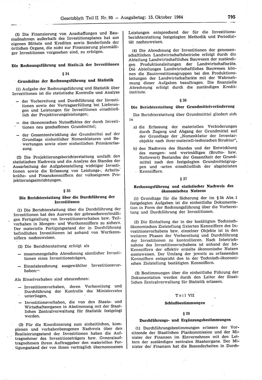 Gesetzblatt (GBl.) der Deutschen Demokratischen Republik (DDR) Teil ⅠⅠ 1964, Seite 795 (GBl. DDR ⅠⅠ 1964, S. 795)