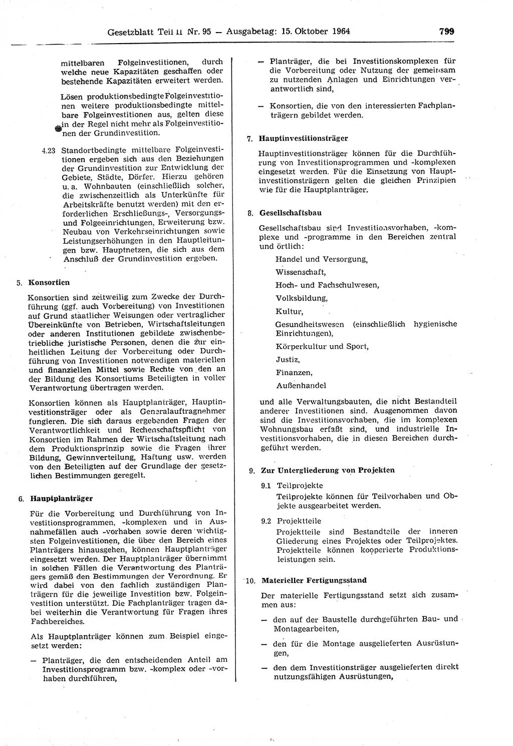 Gesetzblatt (GBl.) der Deutschen Demokratischen Republik (DDR) Teil ⅠⅠ 1964, Seite 799 (GBl. DDR ⅠⅠ 1964, S. 799)