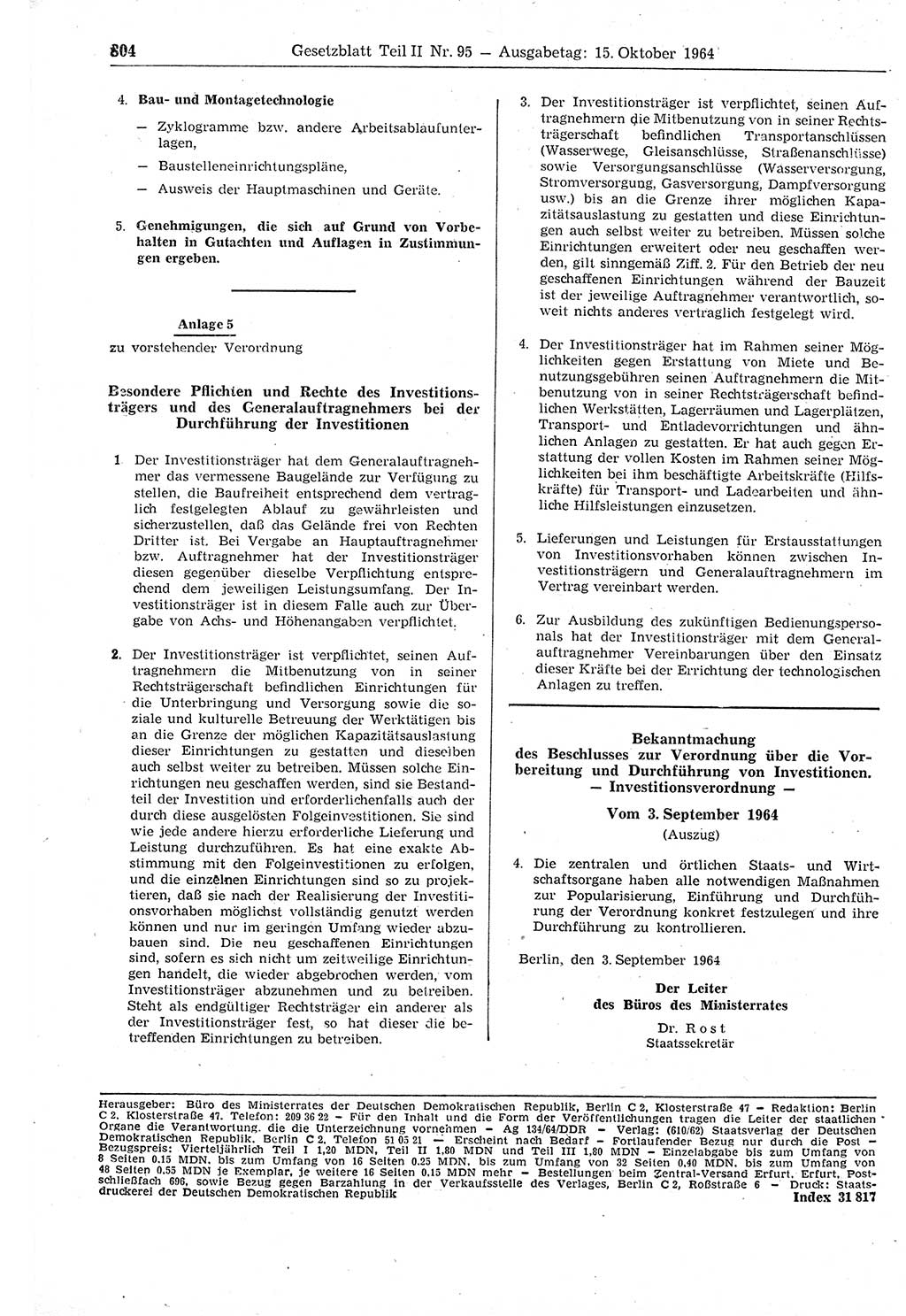 Gesetzblatt (GBl.) der Deutschen Demokratischen Republik (DDR) Teil ⅠⅠ 1964, Seite 804 (GBl. DDR ⅠⅠ 1964, S. 804)
