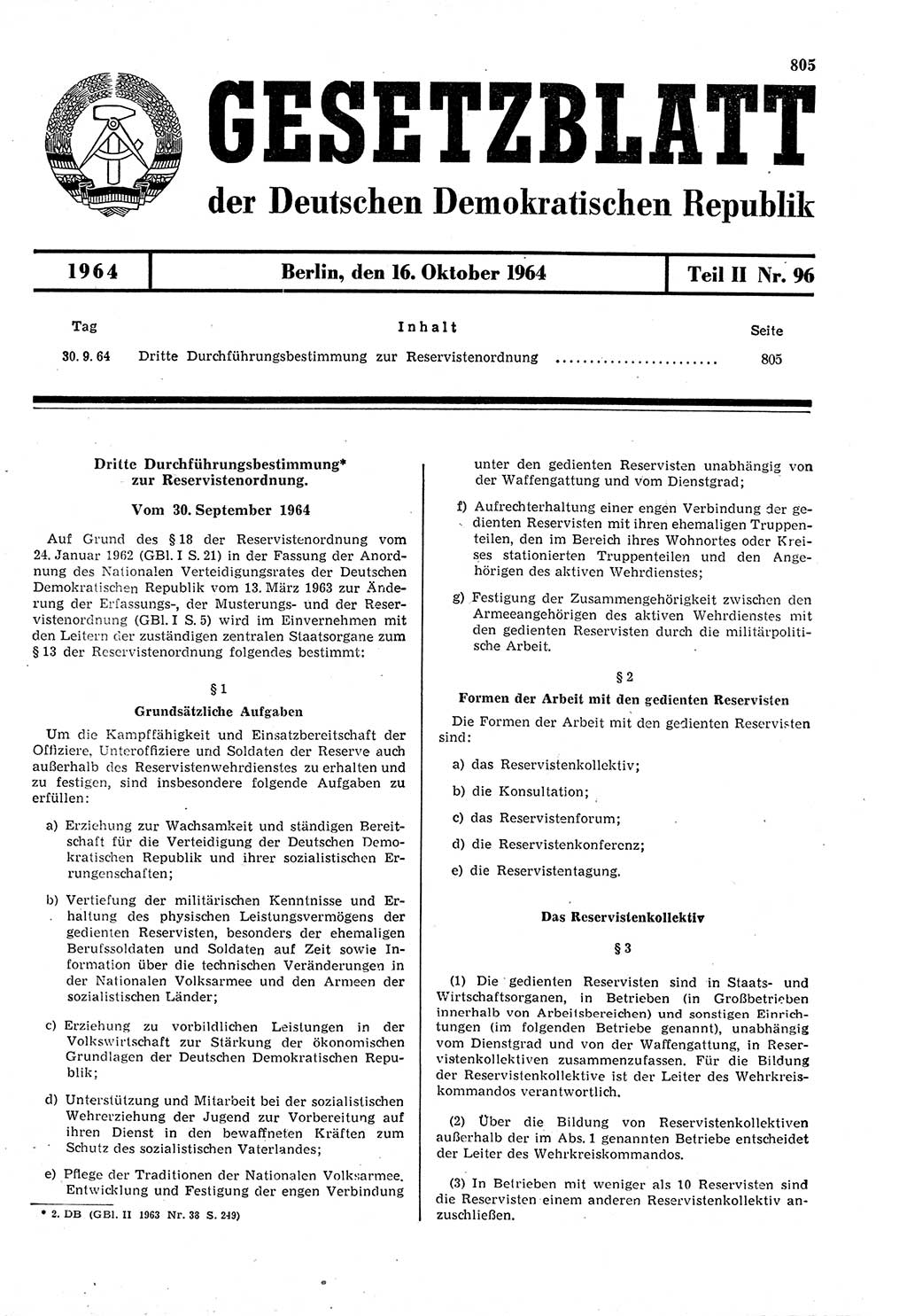 Gesetzblatt (GBl.) der Deutschen Demokratischen Republik (DDR) Teil ⅠⅠ 1964, Seite 805 (GBl. DDR ⅠⅠ 1964, S. 805)