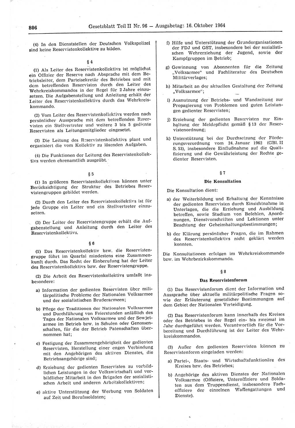 Gesetzblatt (GBl.) der Deutschen Demokratischen Republik (DDR) Teil ⅠⅠ 1964, Seite 806 (GBl. DDR ⅠⅠ 1964, S. 806)