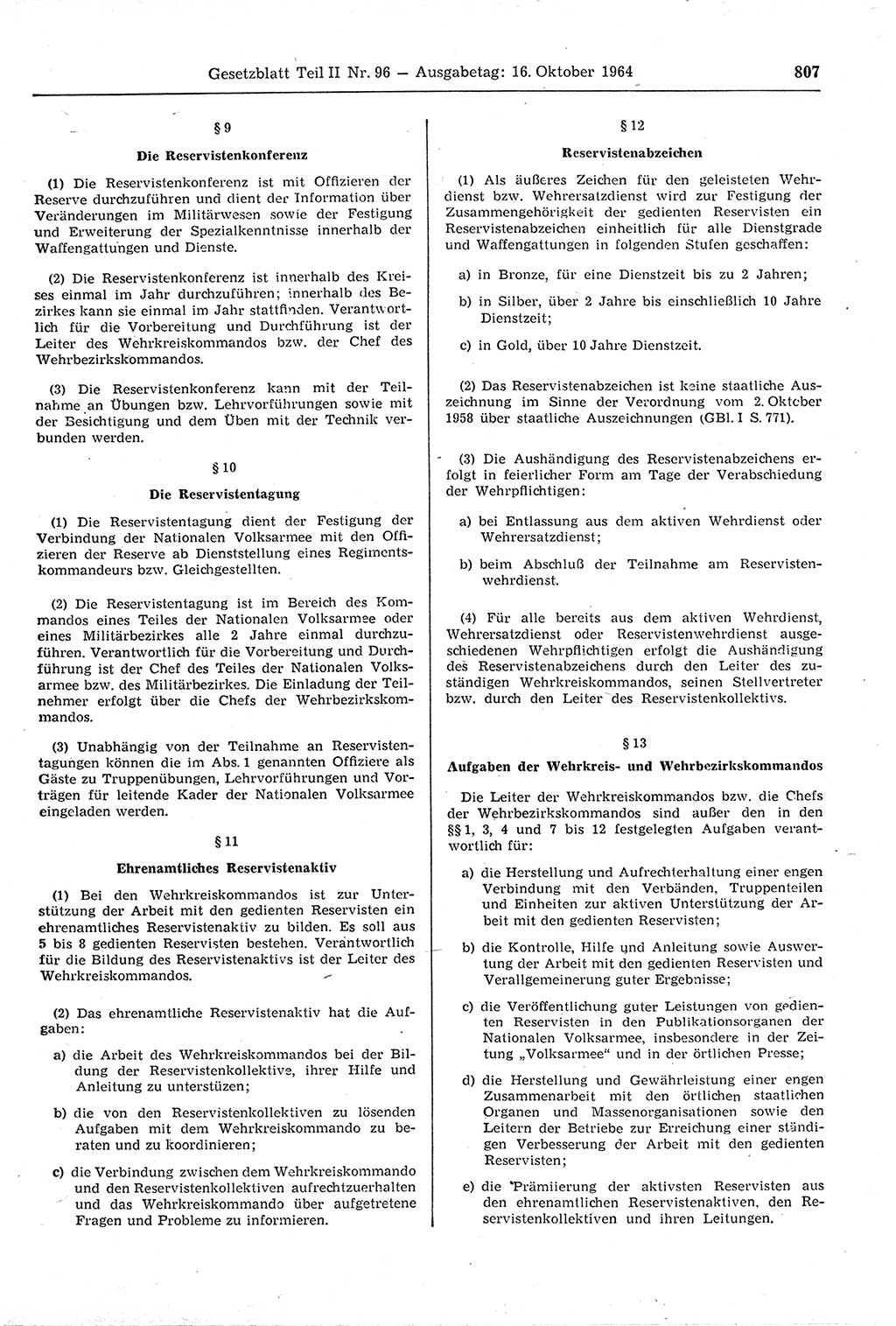 Gesetzblatt (GBl.) der Deutschen Demokratischen Republik (DDR) Teil ⅠⅠ 1964, Seite 807 (GBl. DDR ⅠⅠ 1964, S. 807)
