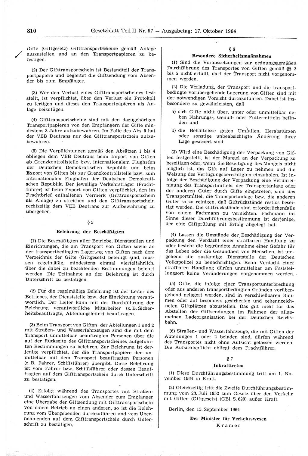 Gesetzblatt (GBl.) der Deutschen Demokratischen Republik (DDR) Teil ⅠⅠ 1964, Seite 810 (GBl. DDR ⅠⅠ 1964, S. 810)