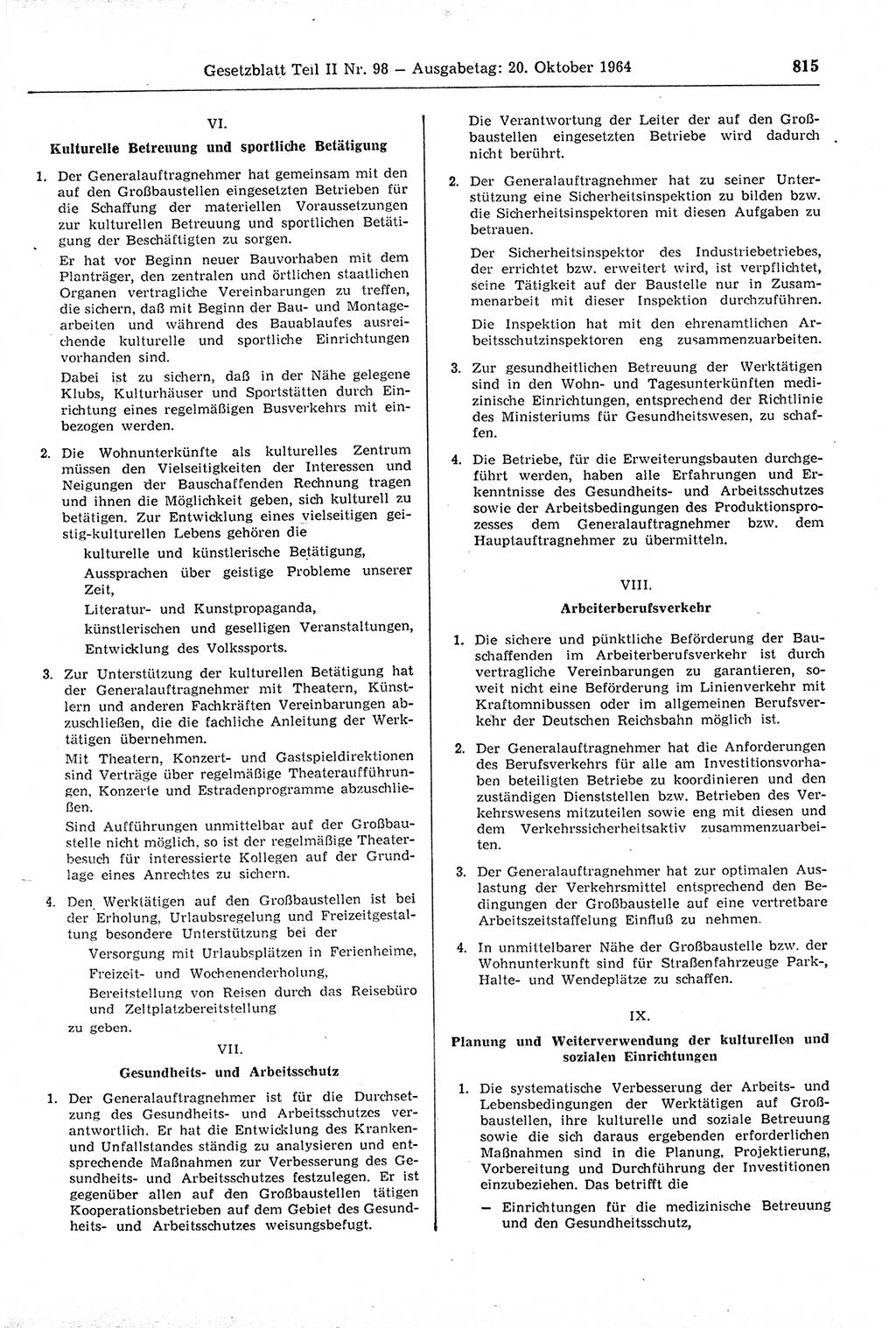 Gesetzblatt (GBl.) der Deutschen Demokratischen Republik (DDR) Teil ⅠⅠ 1964, Seite 815 (GBl. DDR ⅠⅠ 1964, S. 815)
