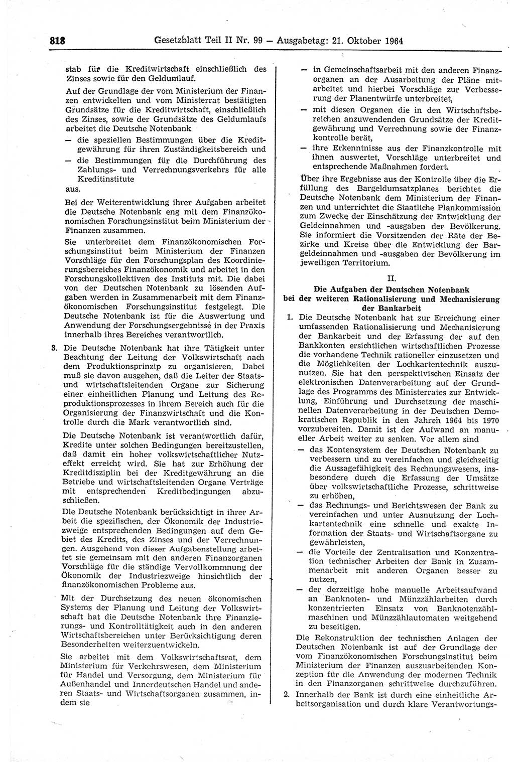 Gesetzblatt (GBl.) der Deutschen Demokratischen Republik (DDR) Teil ⅠⅠ 1964, Seite 818 (GBl. DDR ⅠⅠ 1964, S. 818)