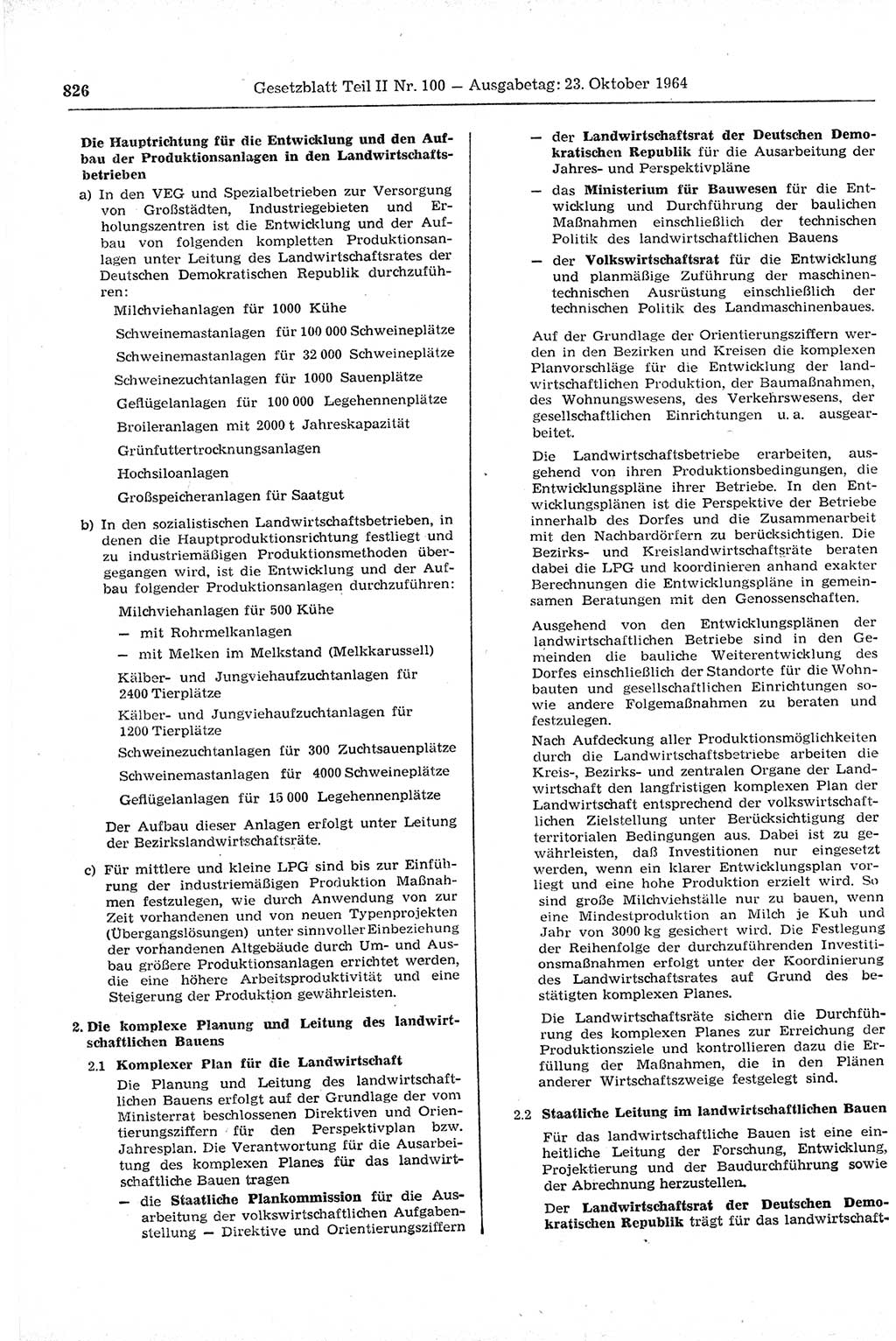 Gesetzblatt (GBl.) der Deutschen Demokratischen Republik (DDR) Teil ⅠⅠ 1964, Seite 826 (GBl. DDR ⅠⅠ 1964, S. 826)