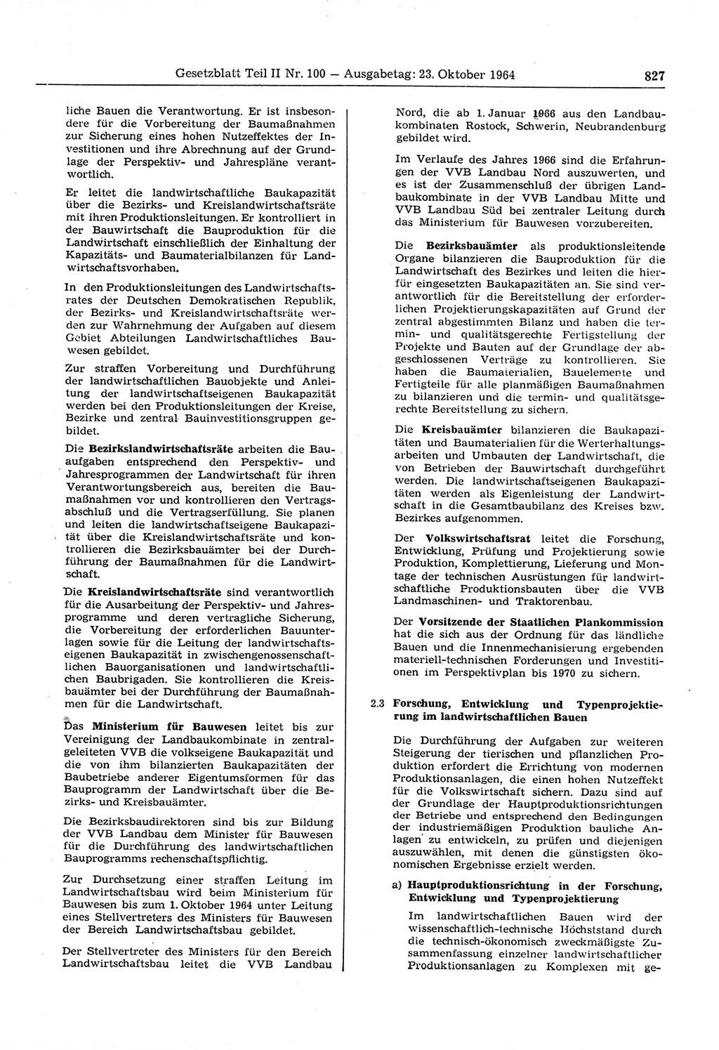 Gesetzblatt (GBl.) der Deutschen Demokratischen Republik (DDR) Teil ⅠⅠ 1964, Seite 827 (GBl. DDR ⅠⅠ 1964, S. 827)