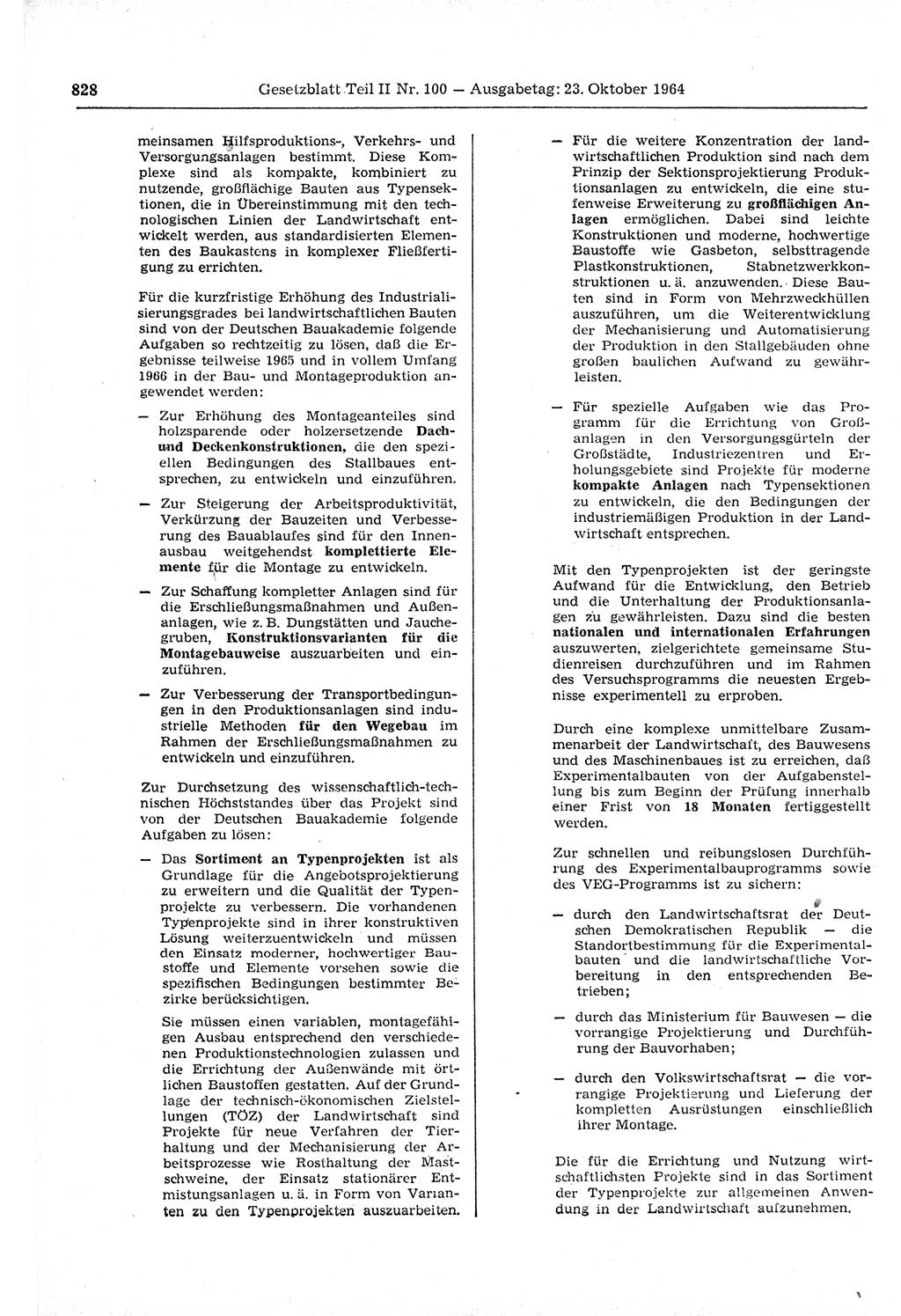 Gesetzblatt (GBl.) der Deutschen Demokratischen Republik (DDR) Teil ⅠⅠ 1964, Seite 828 (GBl. DDR ⅠⅠ 1964, S. 828)