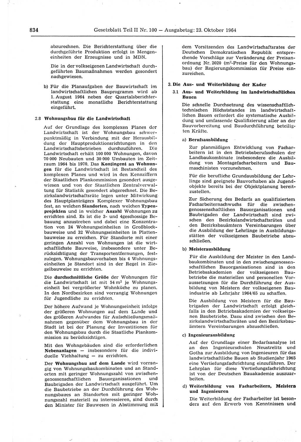 Gesetzblatt (GBl.) der Deutschen Demokratischen Republik (DDR) Teil ⅠⅠ 1964, Seite 834 (GBl. DDR ⅠⅠ 1964, S. 834)