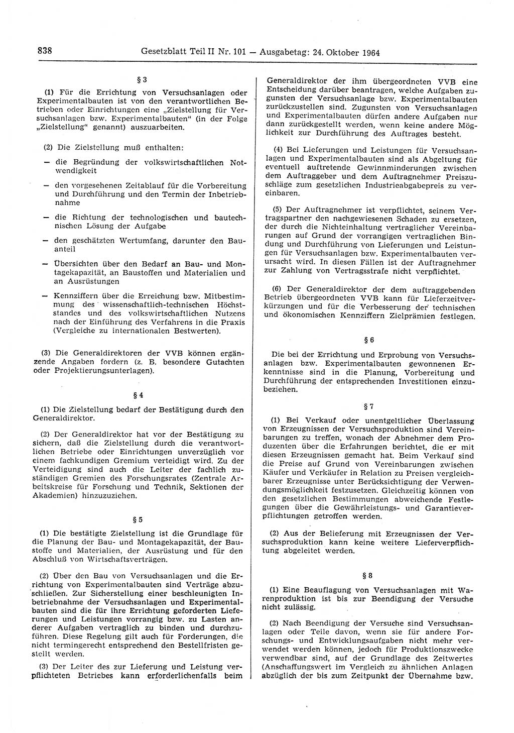 Gesetzblatt (GBl.) der Deutschen Demokratischen Republik (DDR) Teil ⅠⅠ 1964, Seite 838 (GBl. DDR ⅠⅠ 1964, S. 838)