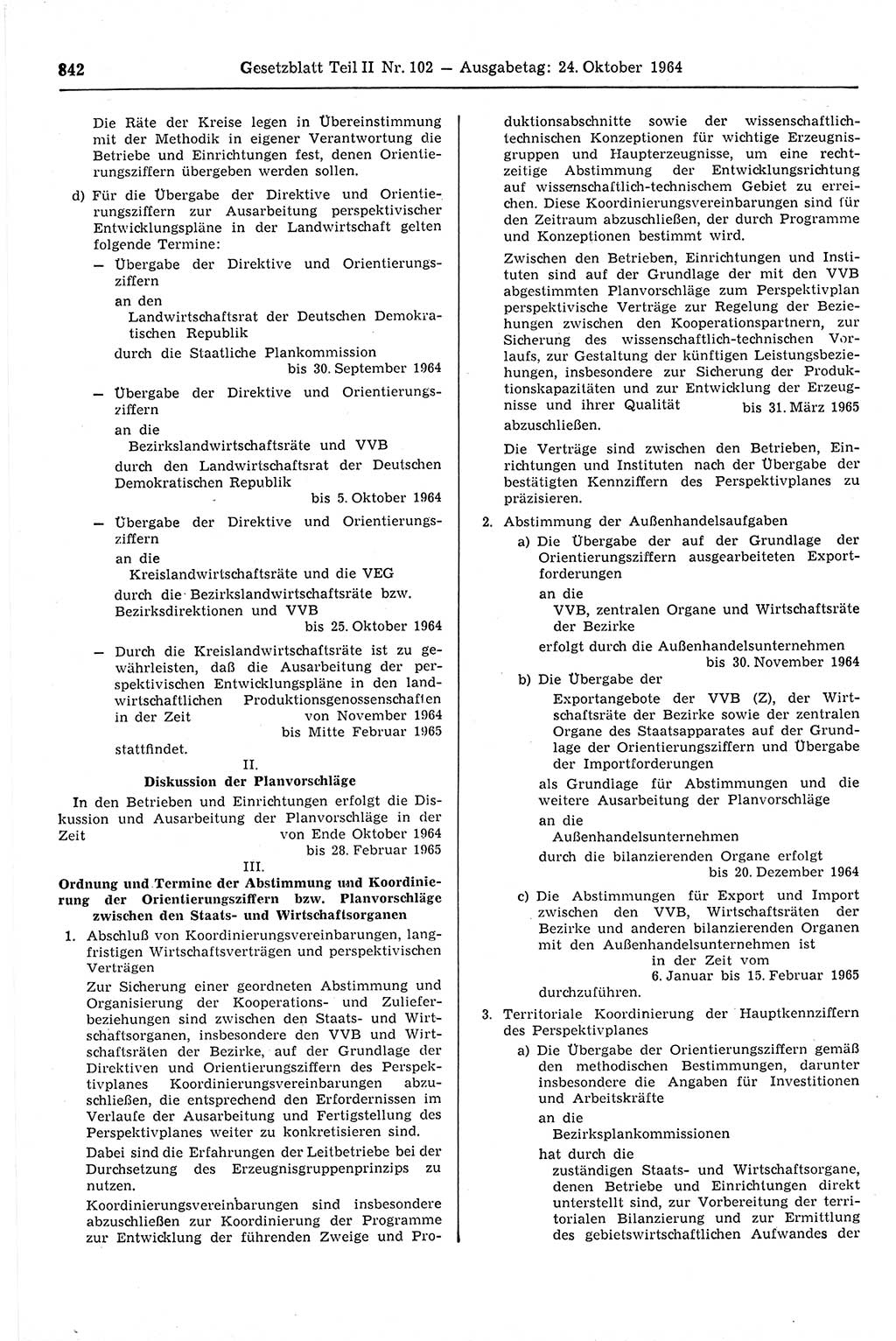 Gesetzblatt (GBl.) der Deutschen Demokratischen Republik (DDR) Teil ⅠⅠ 1964, Seite 842 (GBl. DDR ⅠⅠ 1964, S. 842)