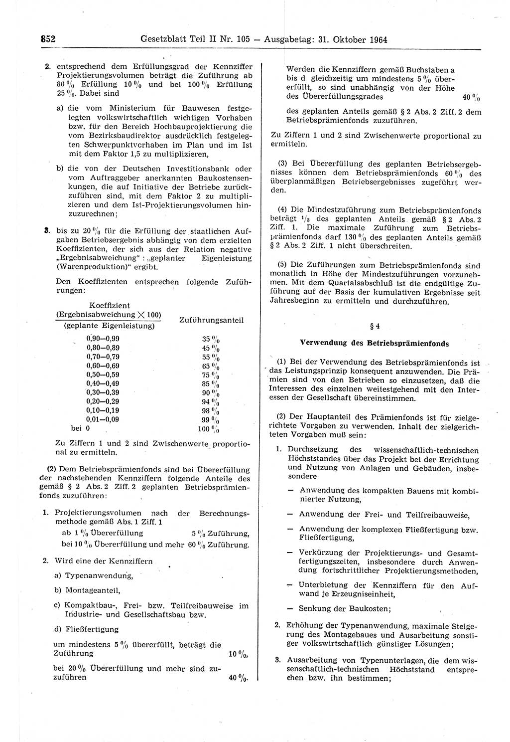 Gesetzblatt (GBl.) der Deutschen Demokratischen Republik (DDR) Teil ⅠⅠ 1964, Seite 852 (GBl. DDR ⅠⅠ 1964, S. 852)