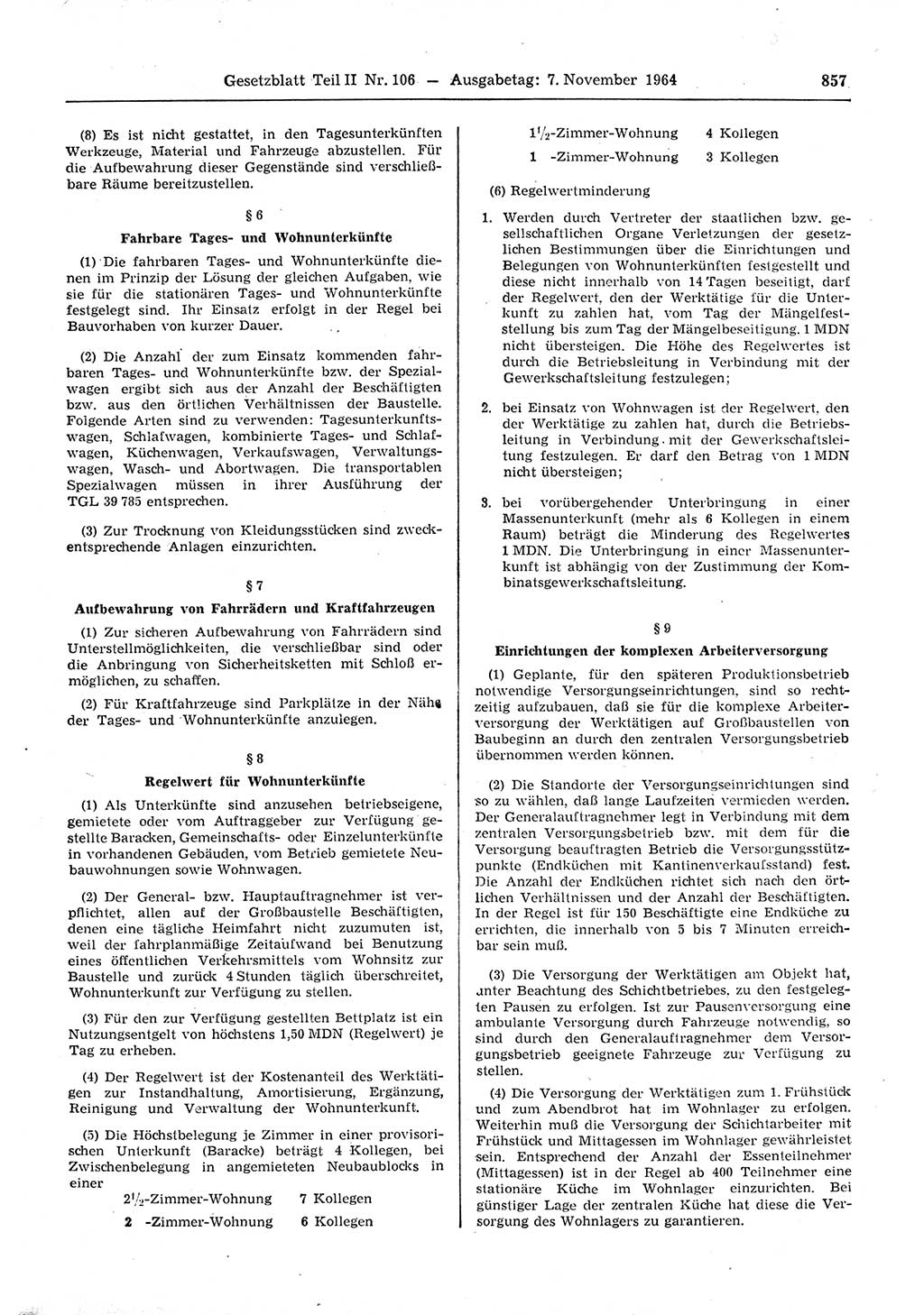 Gesetzblatt (GBl.) der Deutschen Demokratischen Republik (DDR) Teil ⅠⅠ 1964, Seite 857 (GBl. DDR ⅠⅠ 1964, S. 857)