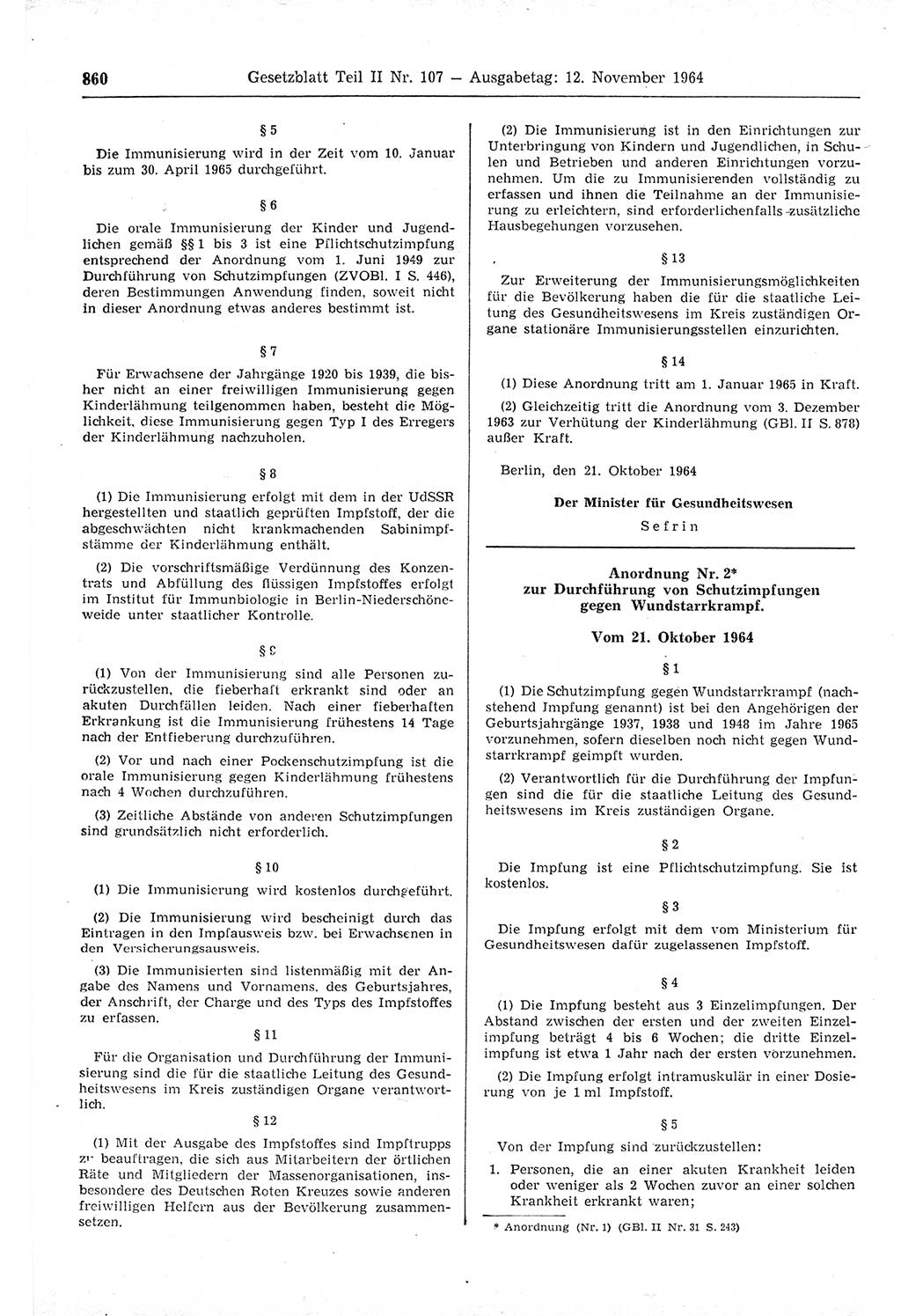 Gesetzblatt (GBl.) der Deutschen Demokratischen Republik (DDR) Teil ⅠⅠ 1964, Seite 860 (GBl. DDR ⅠⅠ 1964, S. 860)