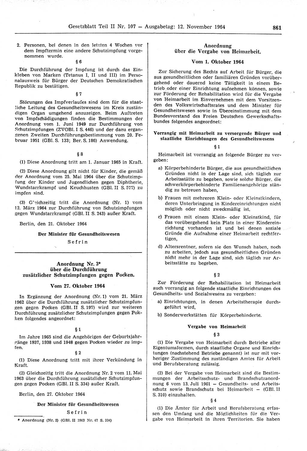 Gesetzblatt (GBl.) der Deutschen Demokratischen Republik (DDR) Teil ⅠⅠ 1964, Seite 861 (GBl. DDR ⅠⅠ 1964, S. 861)