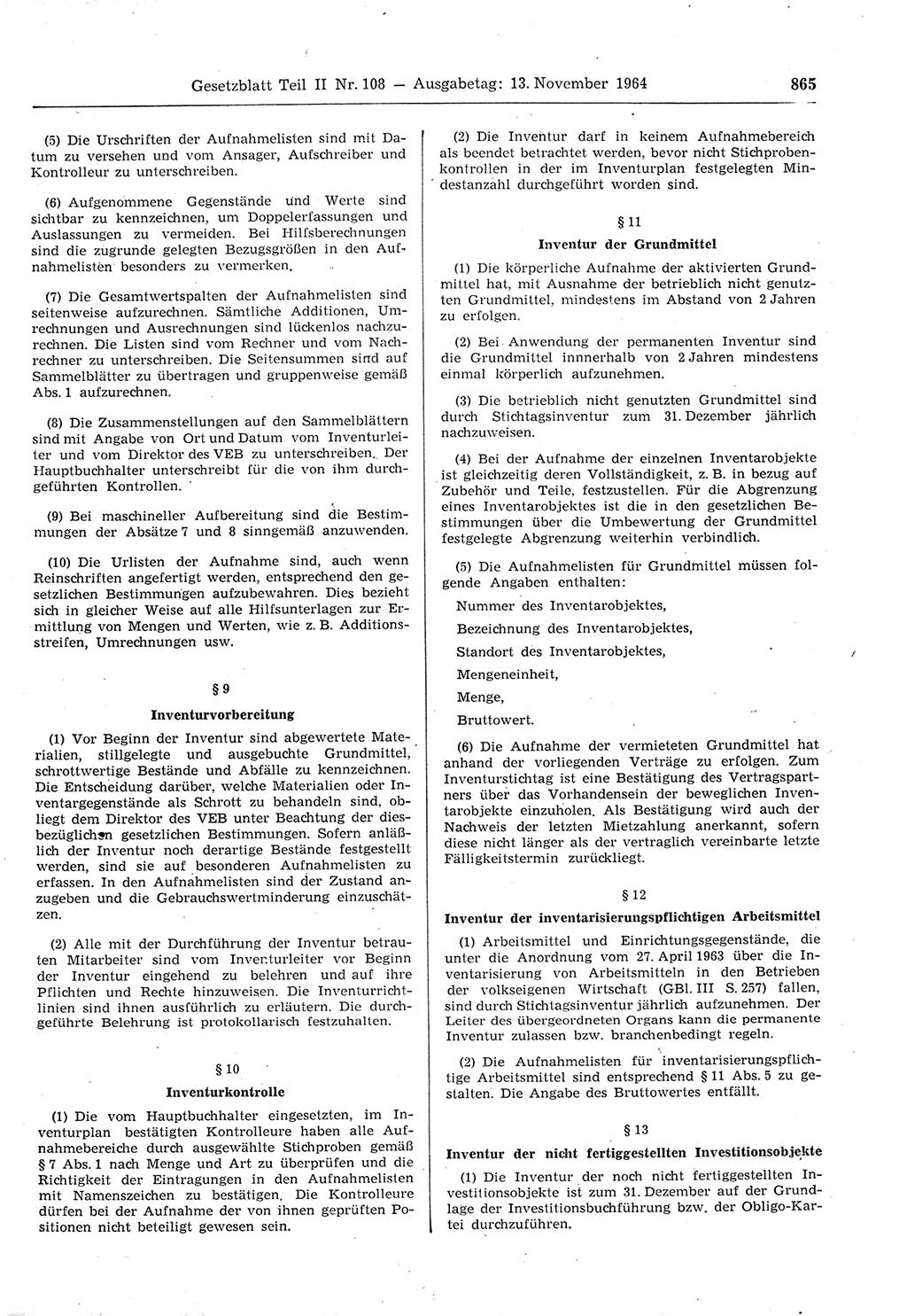 Gesetzblatt (GBl.) der Deutschen Demokratischen Republik (DDR) Teil ⅠⅠ 1964, Seite 865 (GBl. DDR ⅠⅠ 1964, S. 865)