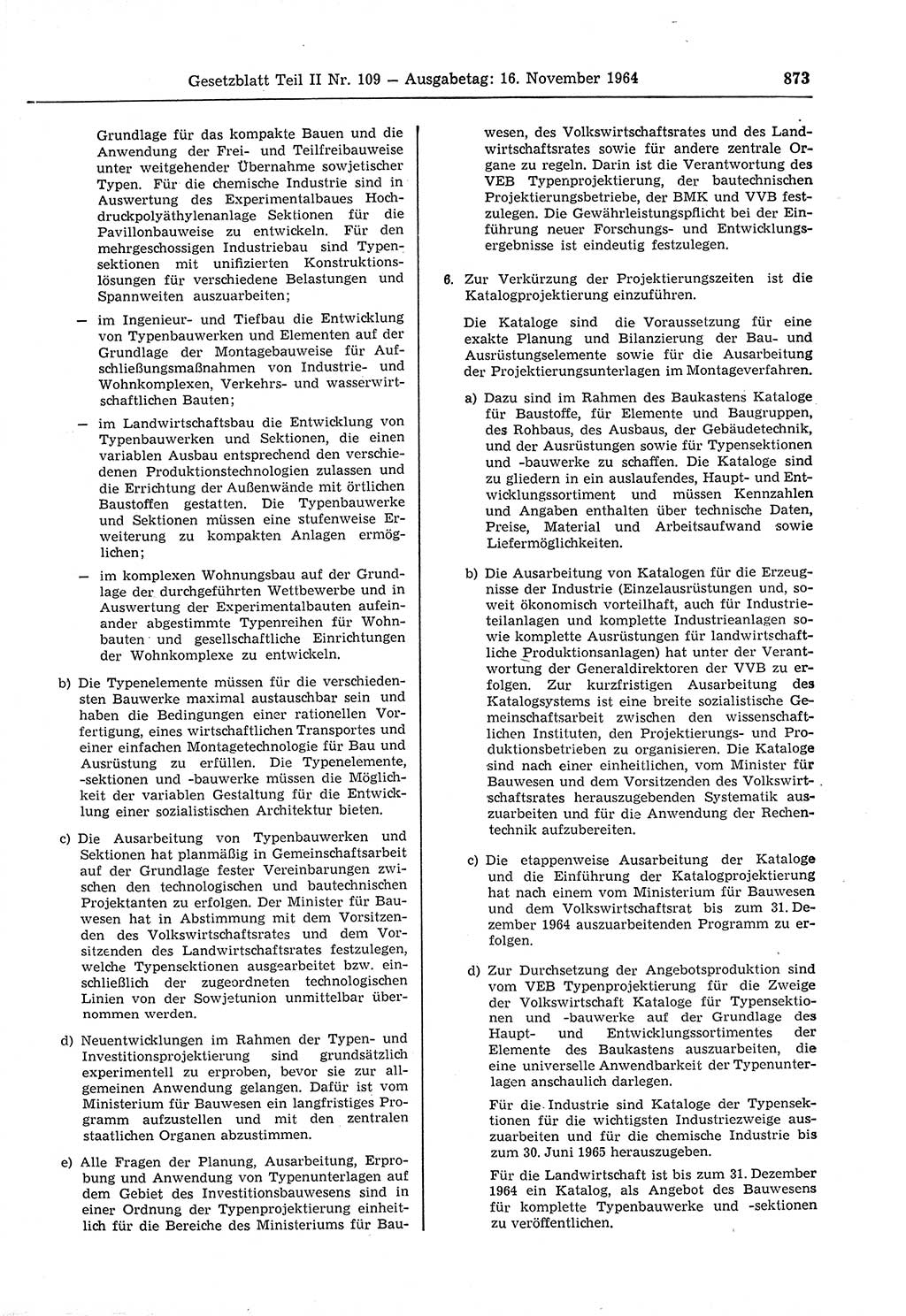 Gesetzblatt (GBl.) der Deutschen Demokratischen Republik (DDR) Teil ⅠⅠ 1964, Seite 873 (GBl. DDR ⅠⅠ 1964, S. 873)